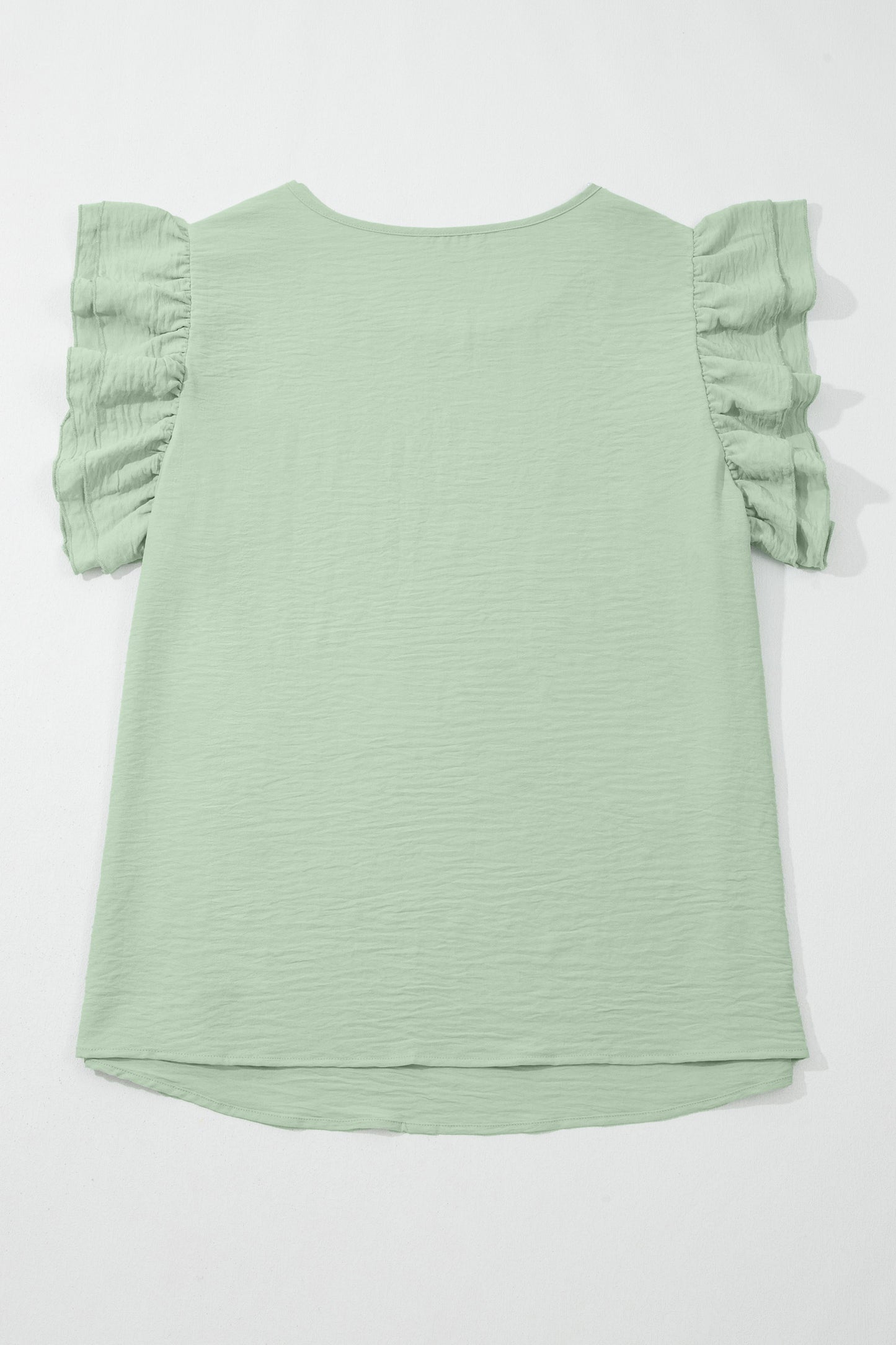 Clearly Aqua Plus Size Crew Neck Ruffle Sleeve Top-Plus Size/Plus Size Tops/Plus Size Tops & Tees-[Adult]-[Female]-2022 Online Blue Zone Planet