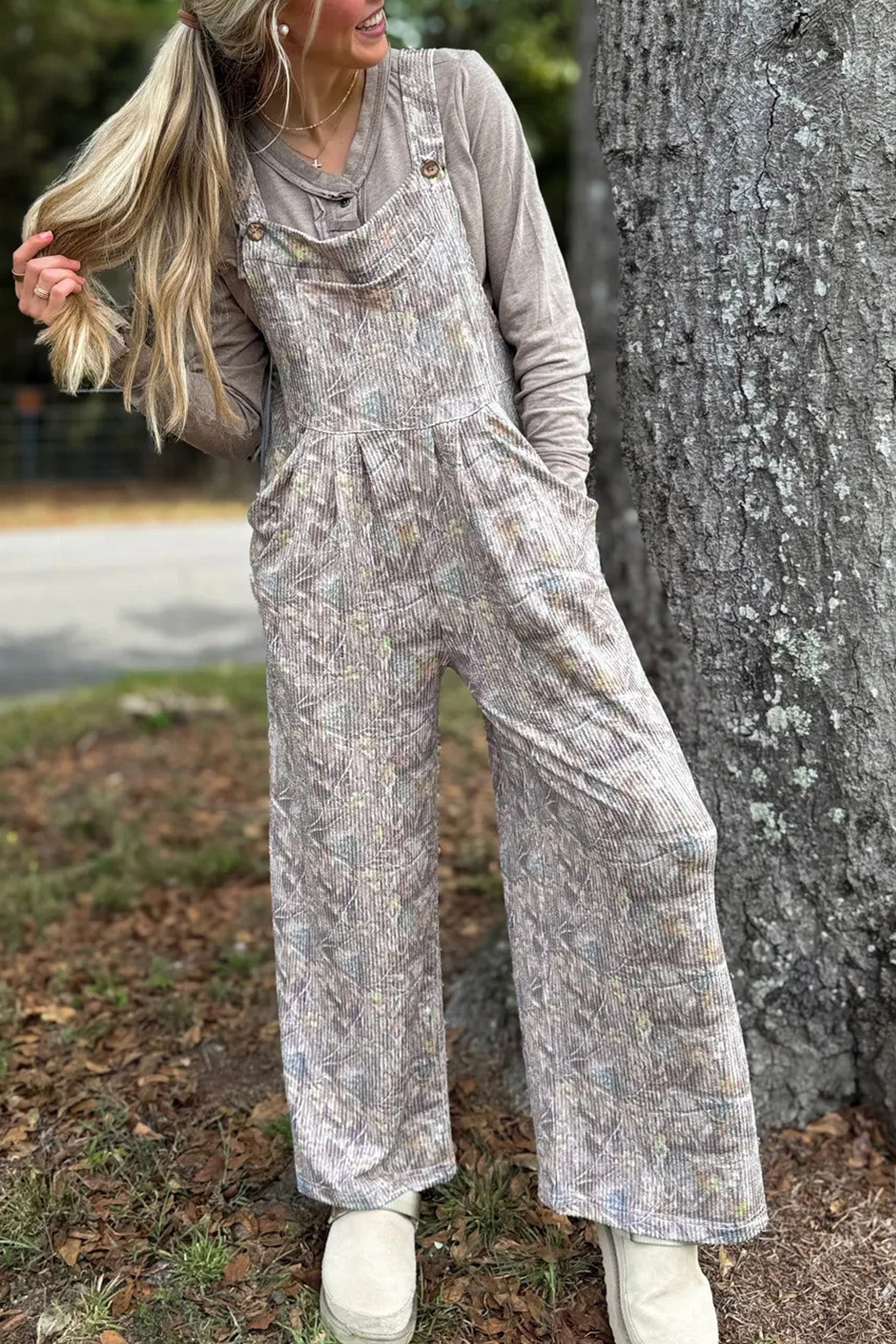 Brown Camouflage Twist Ribbed Sleeveless Full-Length Casual Jumpsuit-Bottoms/Jumpsuits & Rompers-[Adult]-[Female]-2022 Online Blue Zone Planet