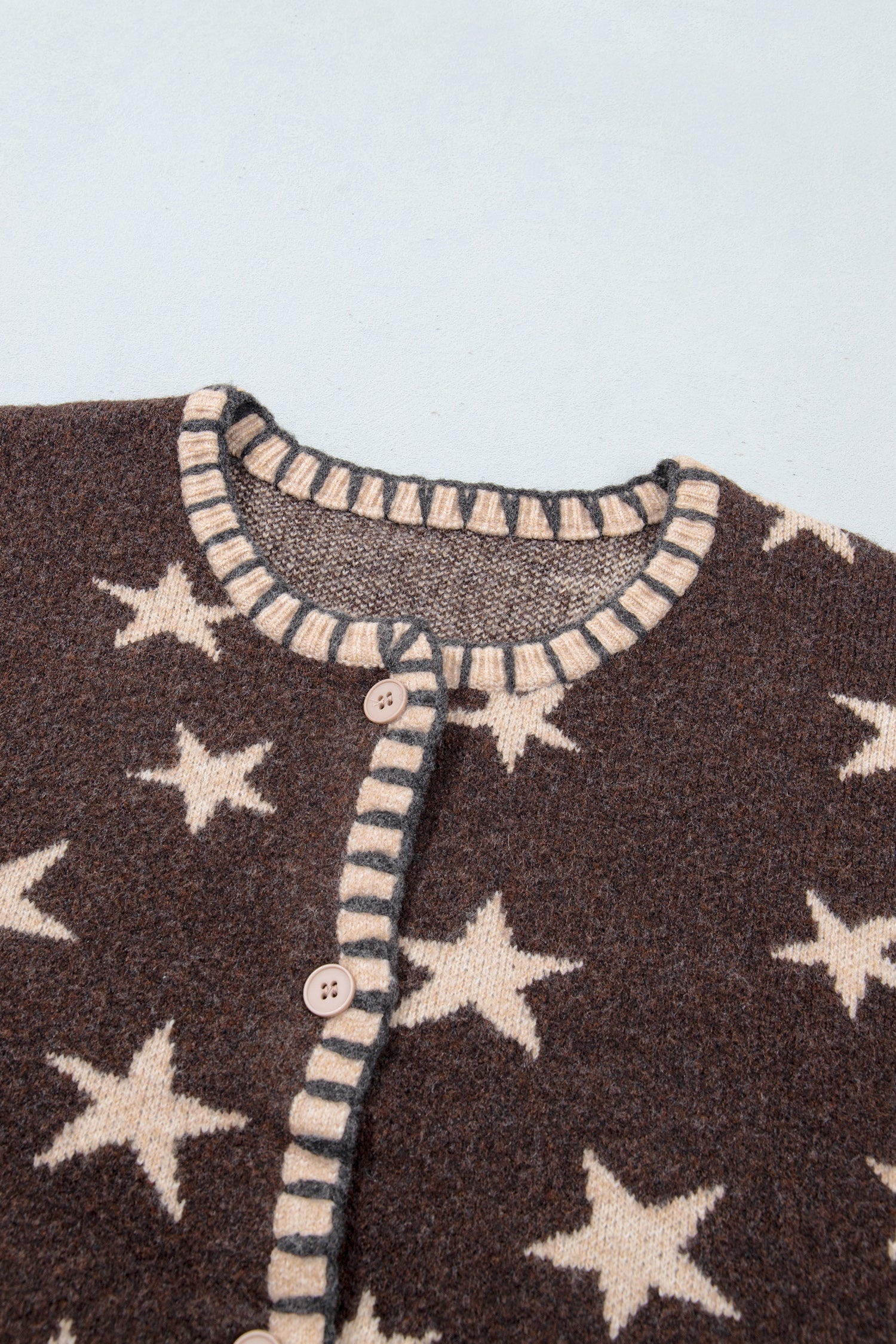 Brown Stars Pattern Colorblock Long Sleeve Shift Cardigan-Sweaters & Cardigans/Cardigans-[Adult]-[Female]-2022 Online Blue Zone Planet