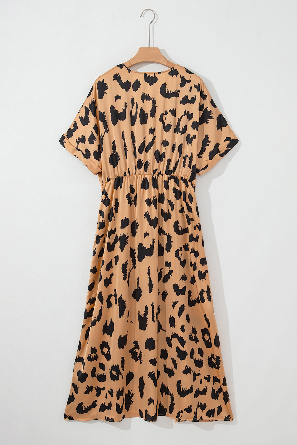 Khaki Leopard V Neck High Waist Buttoned Plus Maxi Dress-TOPS / DRESSES-[Adult]-[Female]-2022 Online Blue Zone Planet