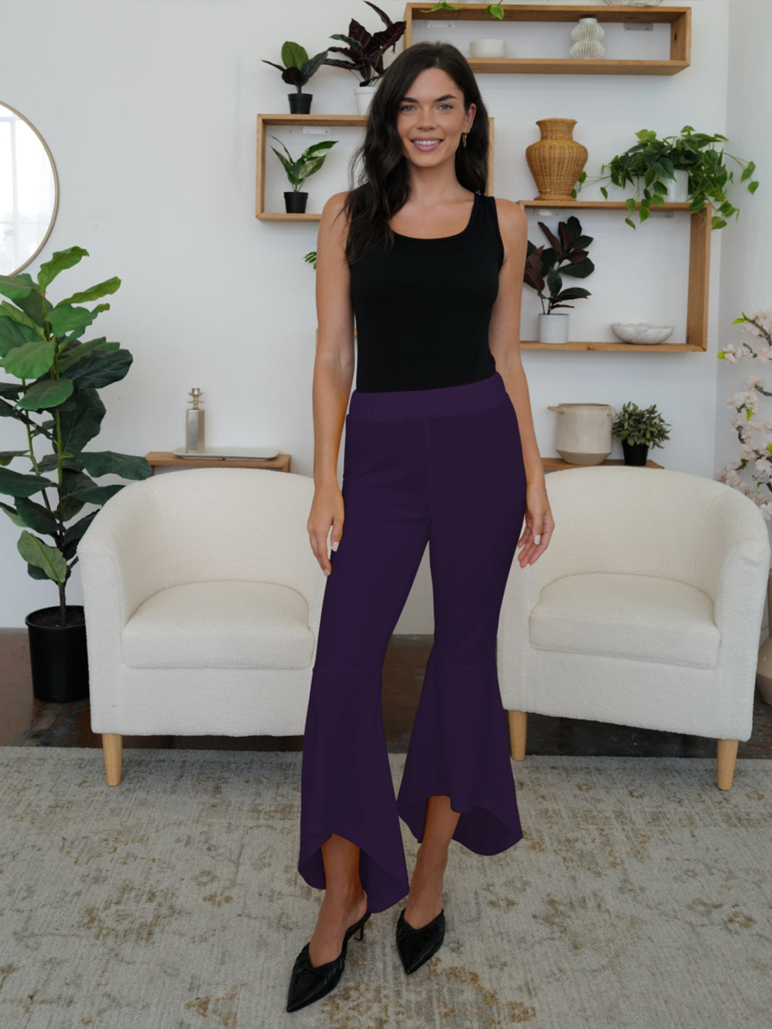 High-Low Bootcut Pants-BOTTOMS SIZES SMALL MEDIUM LARGE-[Adult]-[Female]-Violet-S-2022 Online Blue Zone Planet