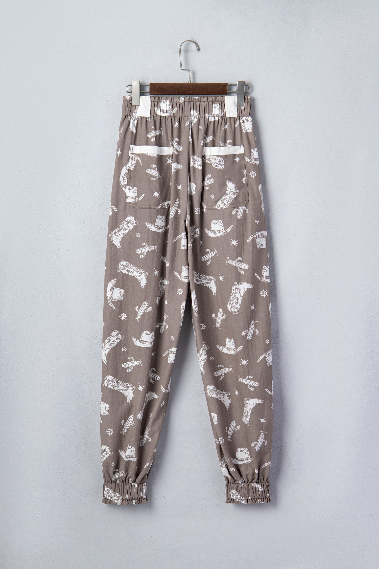 Khaki Western Cactus Cowgirl Hat Boot Printed Vintage Drawstring Jogger Pants-Bottoms/Pants & Culotte-[Adult]-[Female]-2022 Online Blue Zone Planet