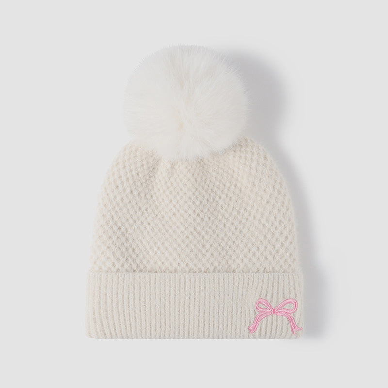 Thermal Bow Knit Hat with Pompom-HATS-[Adult]-[Female]-White-One Size-2022 Online Blue Zone Planet