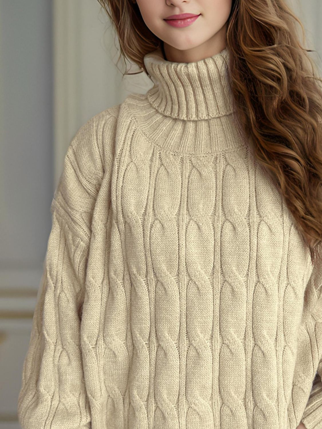 Cable-Knit Turtleneck Long Sleeve Sweater-TOPS / DRESSES-[Adult]-[Female]-Pastel Yellow-One Size-2022 Online Blue Zone Planet