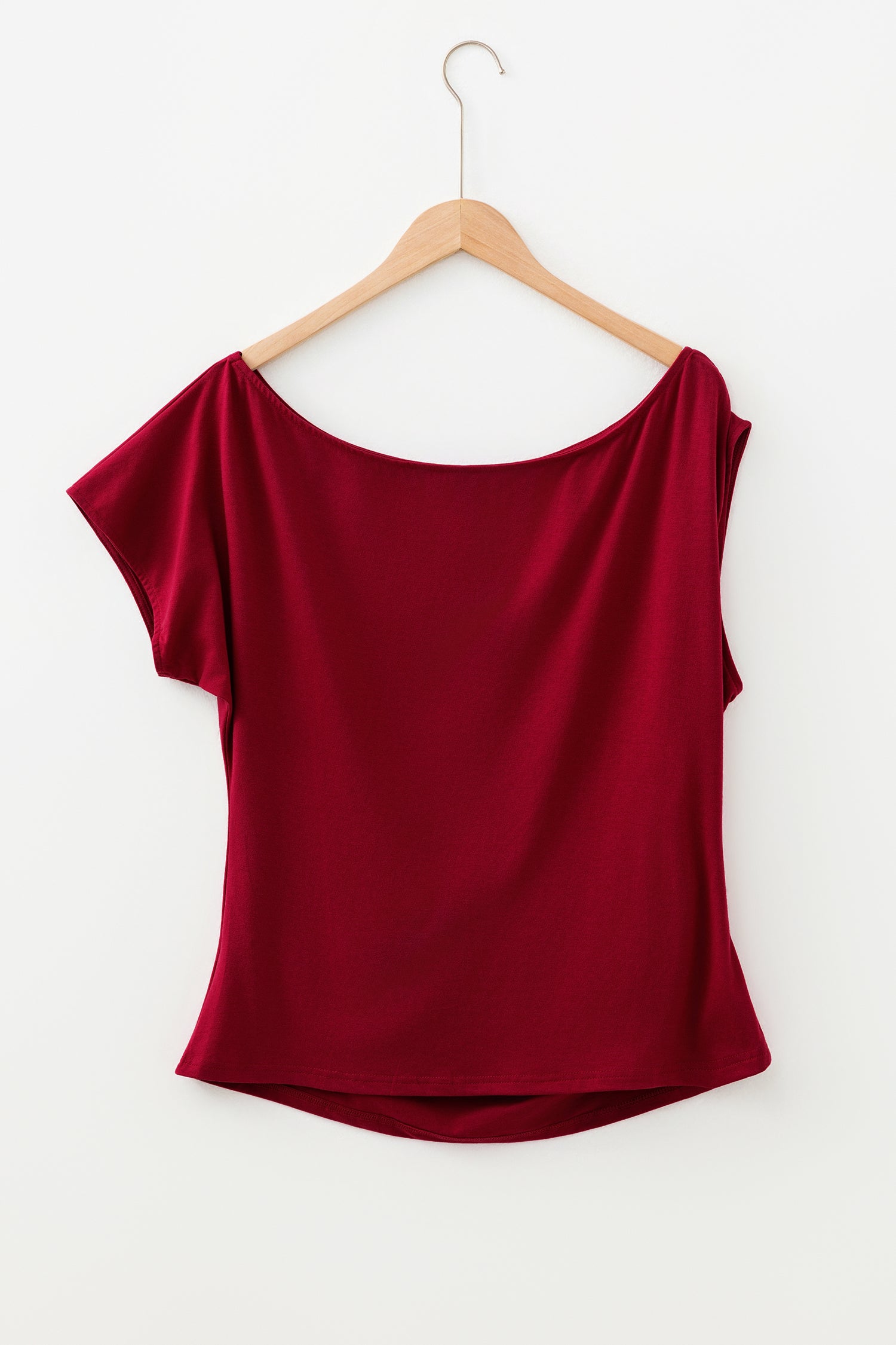 Burgundy Plus Size Solid Color Asymmetric Neck Short Sleeve Blouse-Plus Size/Plus Size Tops/Plus Size Tops & Tees-[Adult]-[Female]-2022 Online Blue Zone Planet