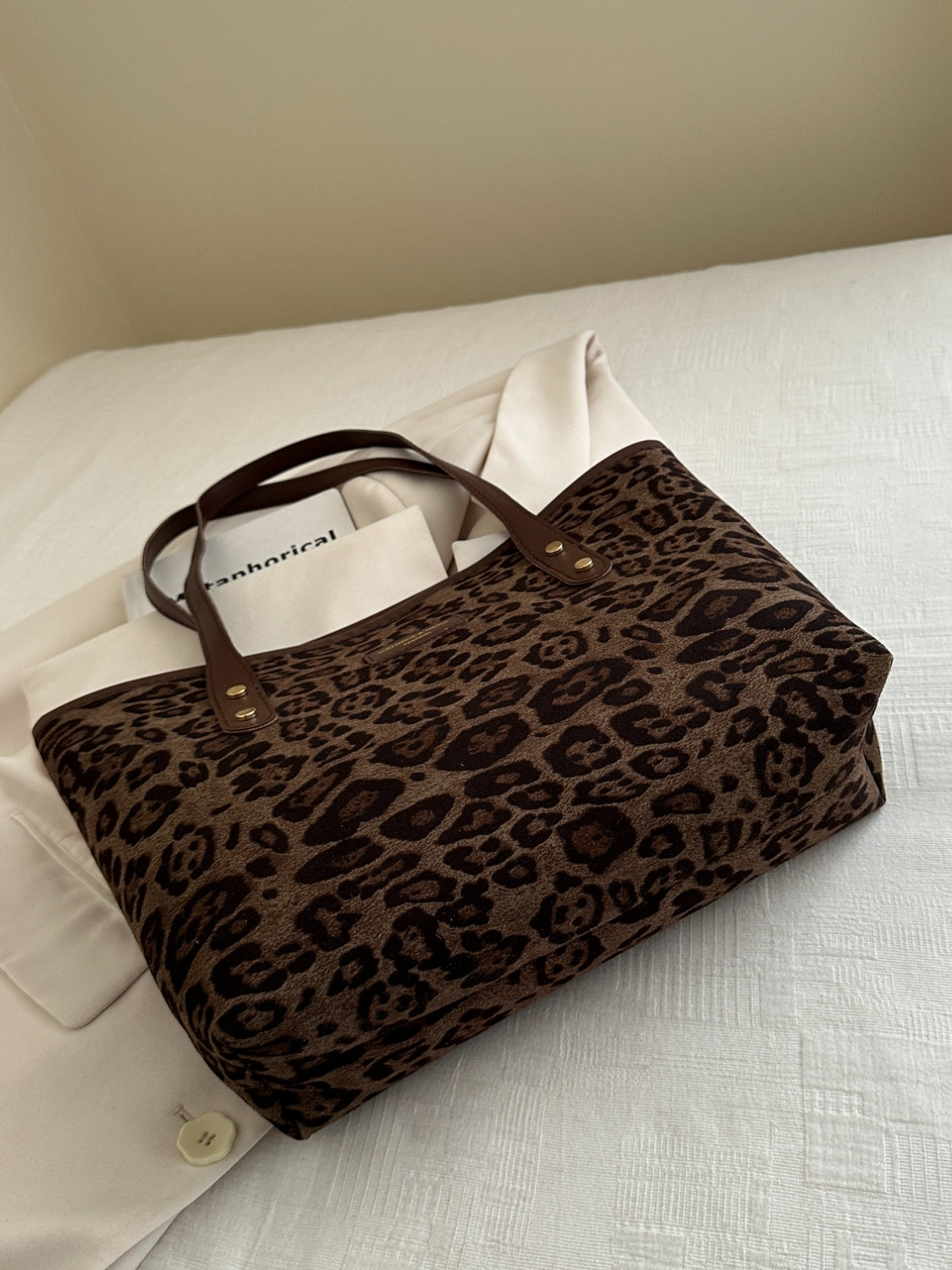 Leopard Polyester Tote Bag-HANDBAGS-[Adult]-[Female]-2022 Online Blue Zone Planet