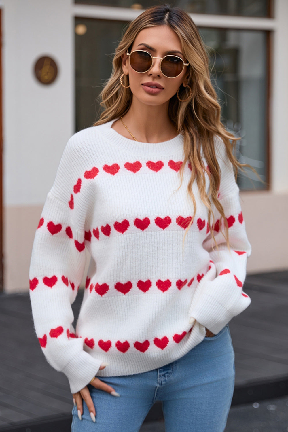 Angel Wings Heart Round Neck Long Sleeve Sweater-TOPS / DRESSES-[Adult]-[Female]-2022 Online Blue Zone Planet