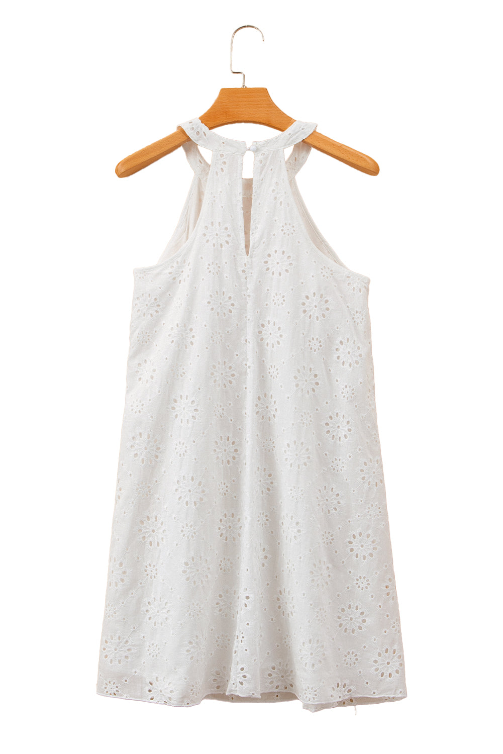 White Boho Eyelet Pattern Halter Neck Sleeveless Dress-Dresses/Mini Dresses-[Adult]-[Female]-2022 Online Blue Zone Planet