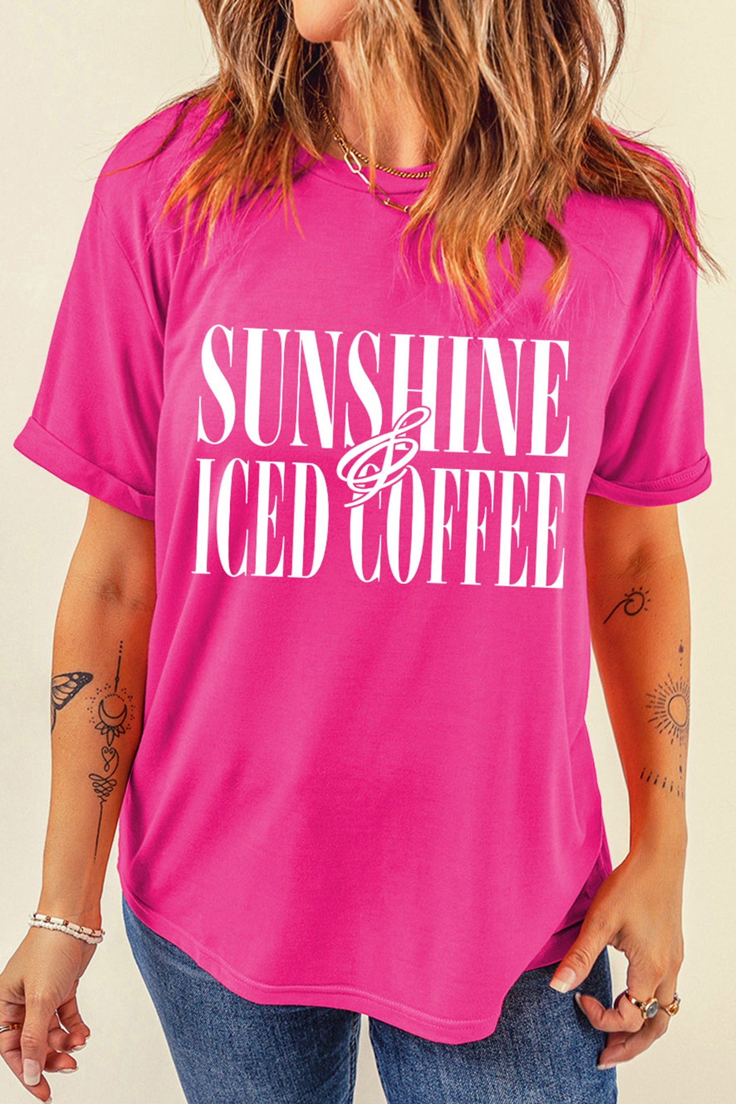 Rose Red Sunshine Iced Coffee Casual Summer T Shirt-Graphic/Graphic Tees-[Adult]-[Female]-2022 Online Blue Zone Planet