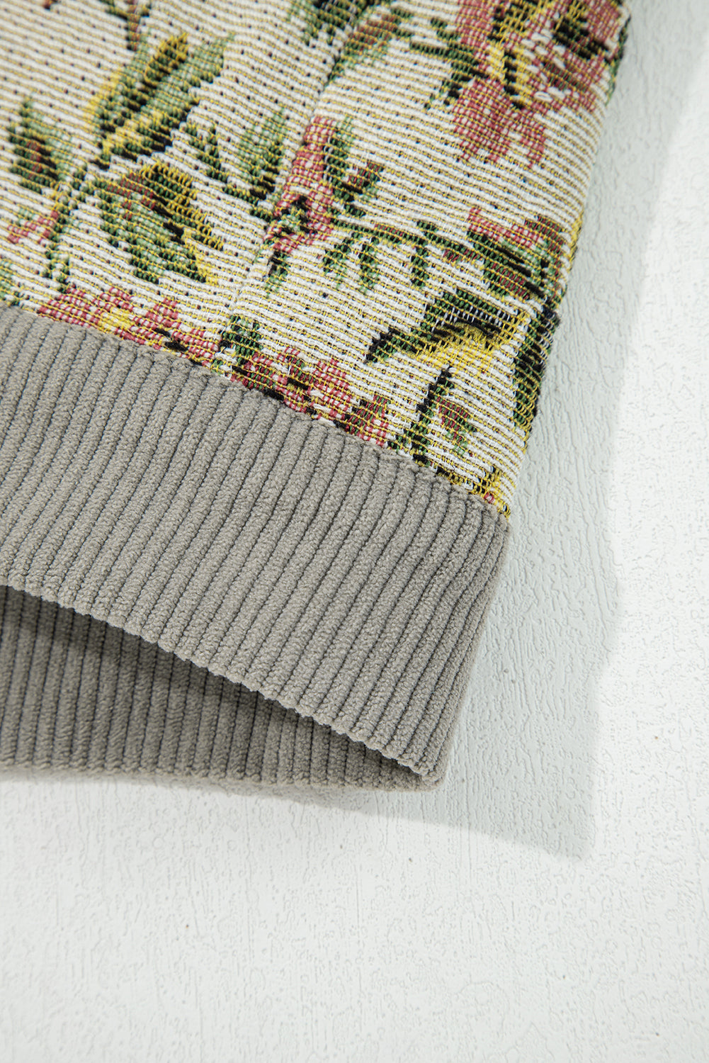 Medium Grey Ribbed Retro Floral Patchwork Shirt Style Jacket-Outerwear/Jackets-[Adult]-[Female]-2022 Online Blue Zone Planet