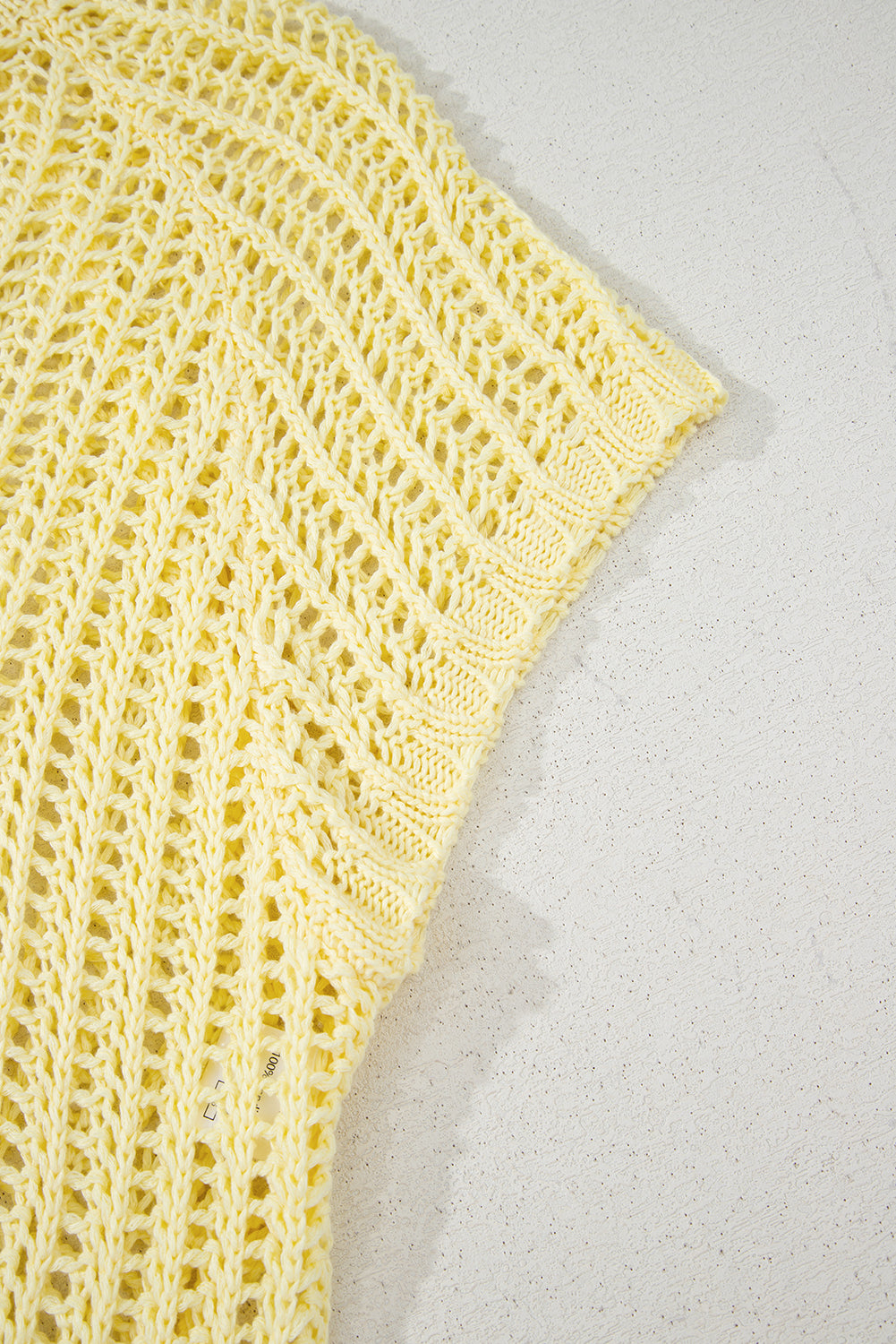 Yellow Cream Hollow-Out Crochet Side Tied Short Sleeve Sweater-TOPS / DRESSES-[Adult]-[Female]-2022 Online Blue Zone Planet