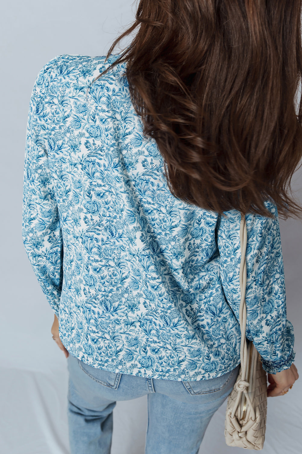 Sky Blue All Over Floral Puff Sleeve Shirt-Tops/Blouses & Shirts-[Adult]-[Female]-2022 Online Blue Zone Planet