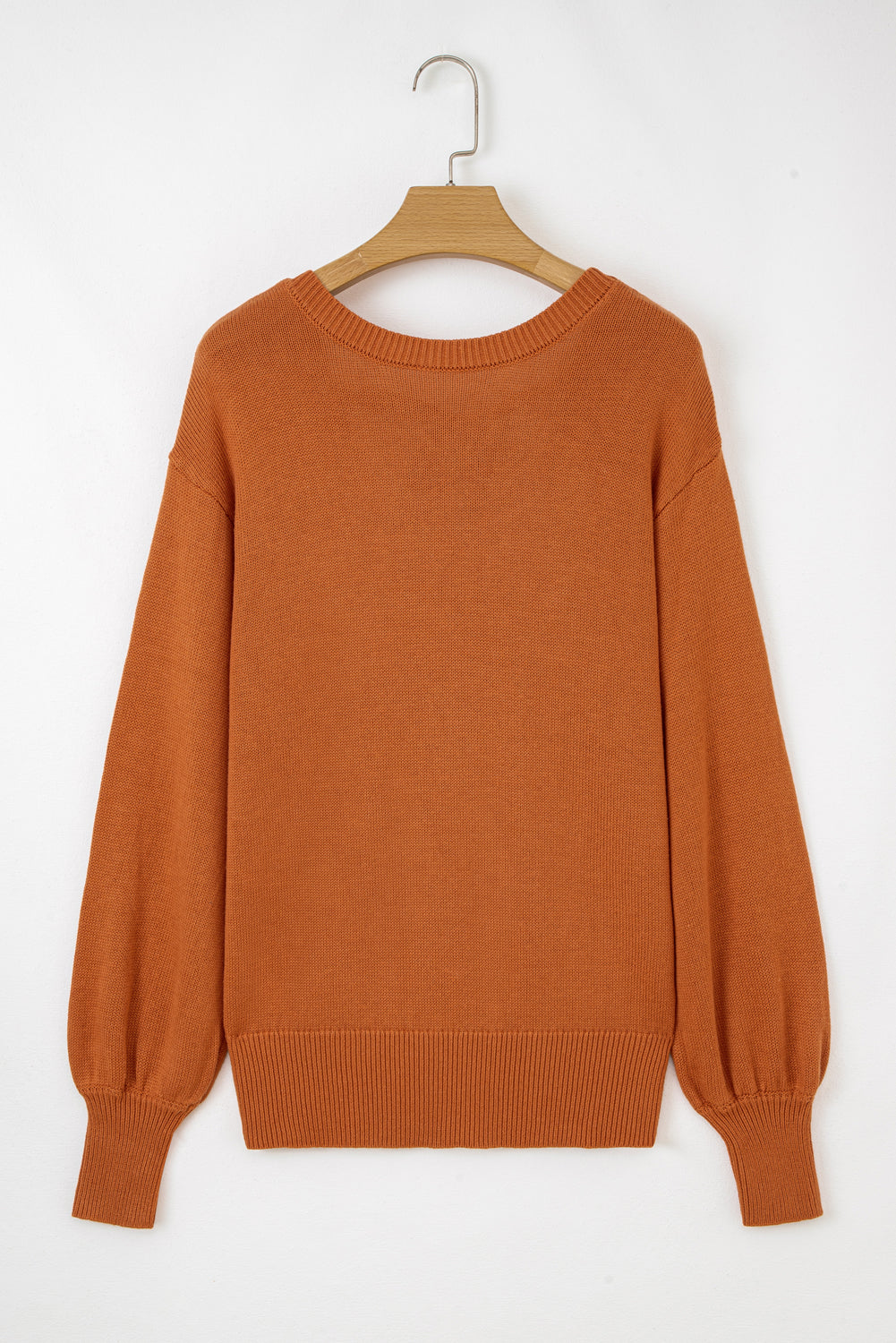 Gold Flame Solid Color Ribbed Trim Drop Shoulder Sweater-TOPS / DRESSES-[Adult]-[Female]-2022 Online Blue Zone Planet