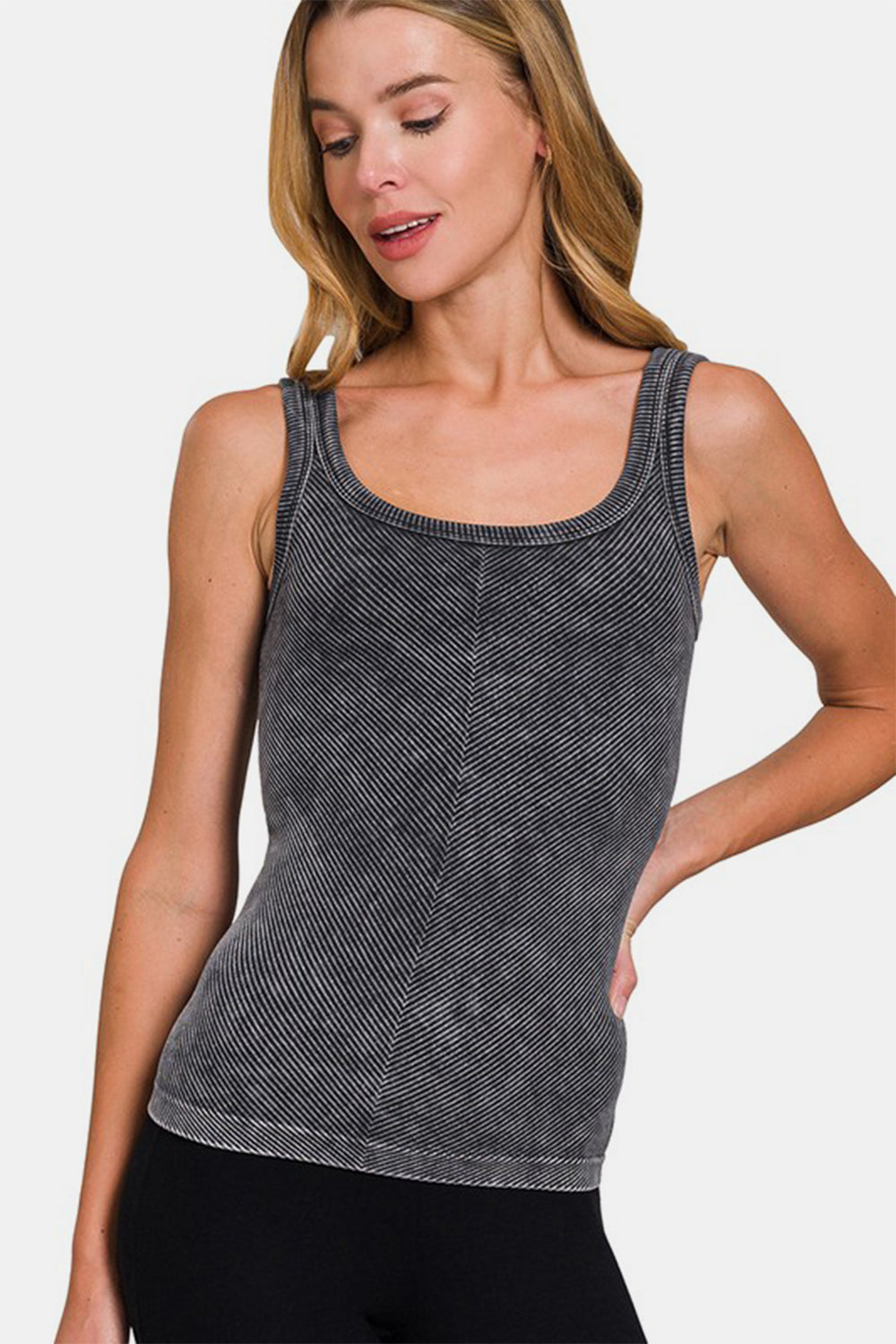 Zenana Ribbed Scoop Neck Tank-TOPS / DRESSES-[Adult]-[Female]-Black-S/M-2022 Online Blue Zone Planet