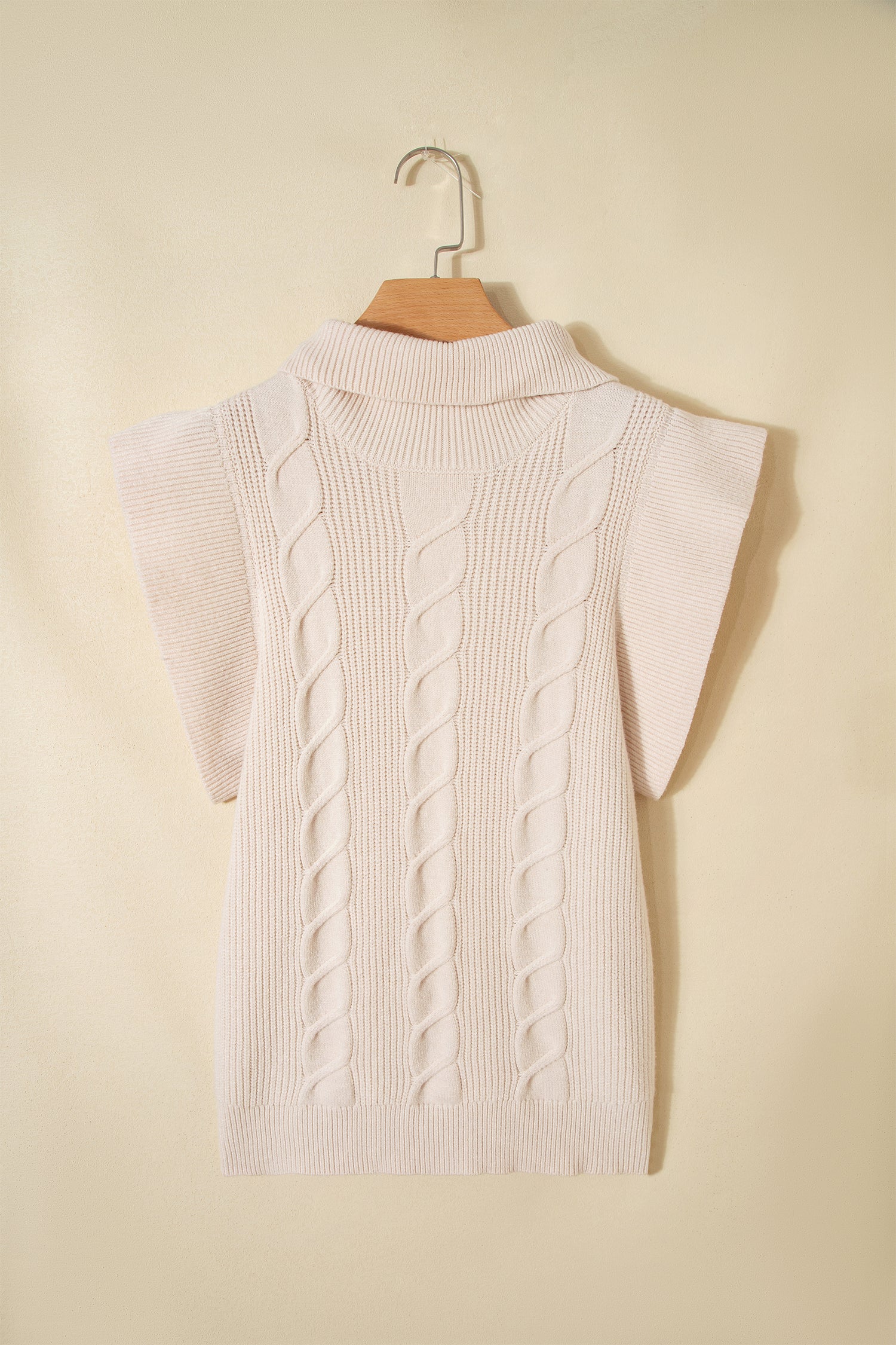 Jet Stream Cable Knit Turtleneck Ruffled Short Sleeve Sweater-Sweaters & Cardigans/Short Sleeve Sweaters-[Adult]-[Female]-2022 Online Blue Zone Planet