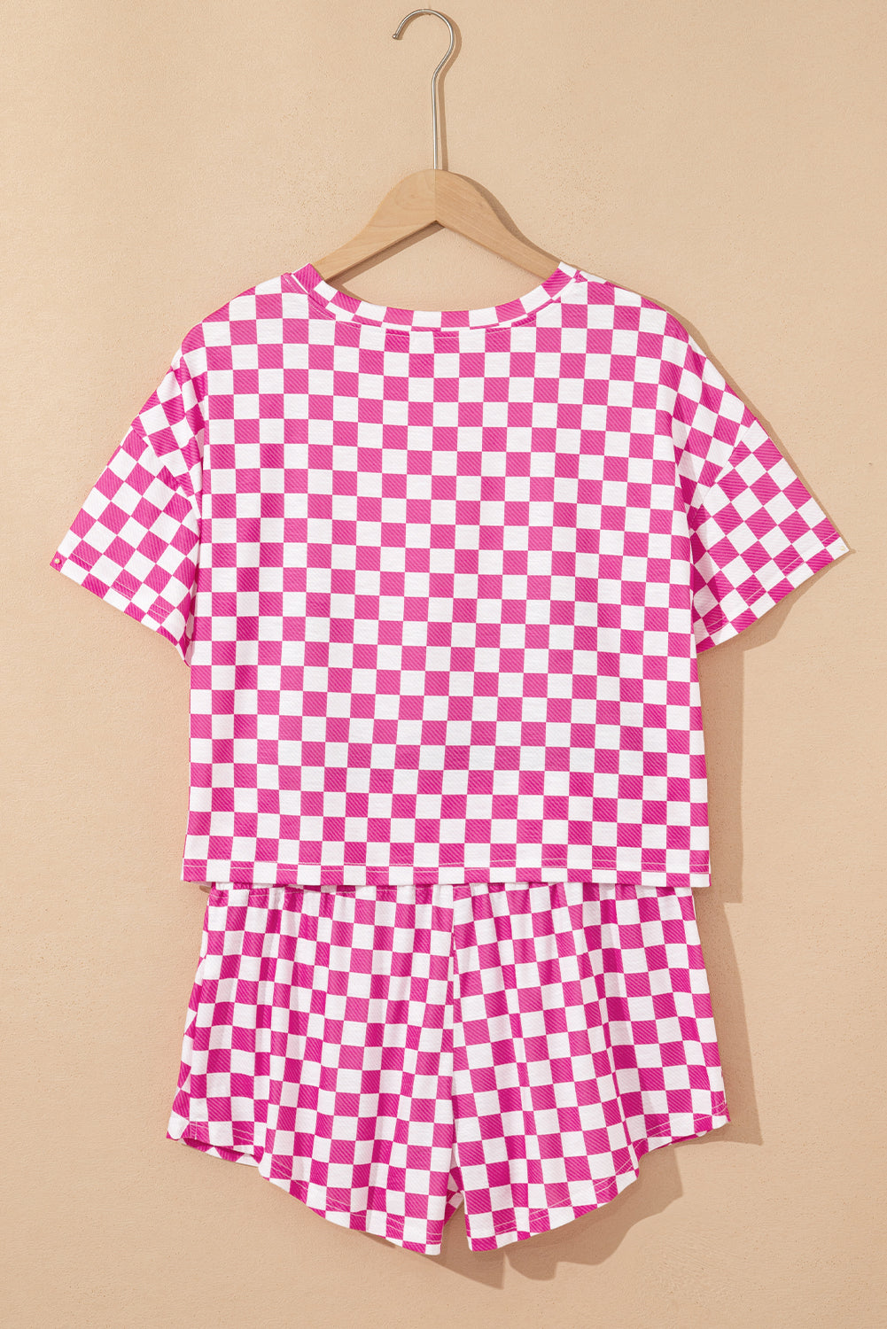 Pink Checkerboard T Shirt And High Waist Skorts 2 Piece Outfit-Two Piece Sets/Short Sets-[Adult]-[Female]-2022 Online Blue Zone Planet