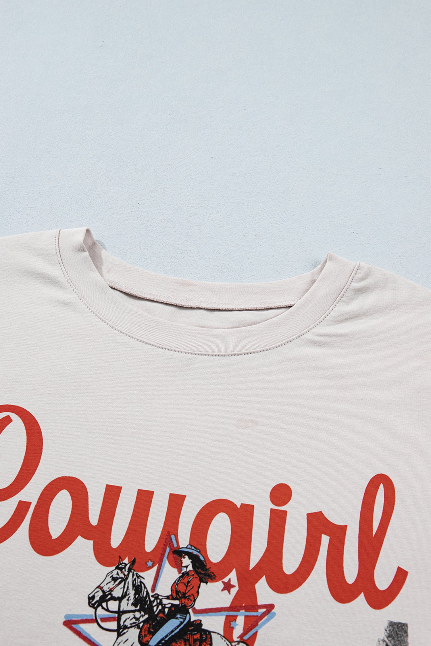 White Retro Cowgirl Print Leopard Ruffle Hem Patchwork T Shirt-Tops/Tops & Tees-[Adult]-[Female]-2022 Online Blue Zone Planet