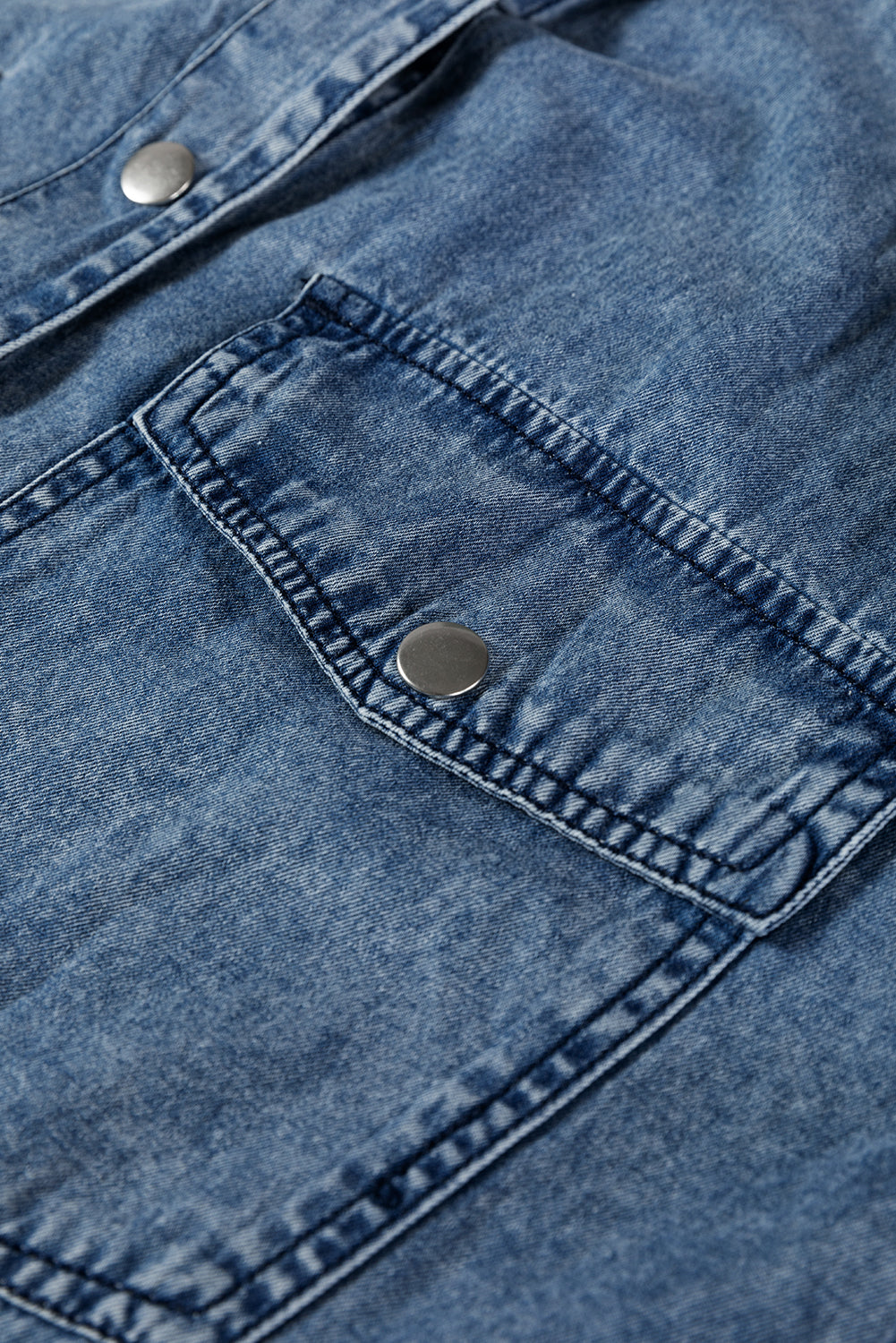 Blue Chest Pocket Raw Hem Denim Loose Shirt Dress
