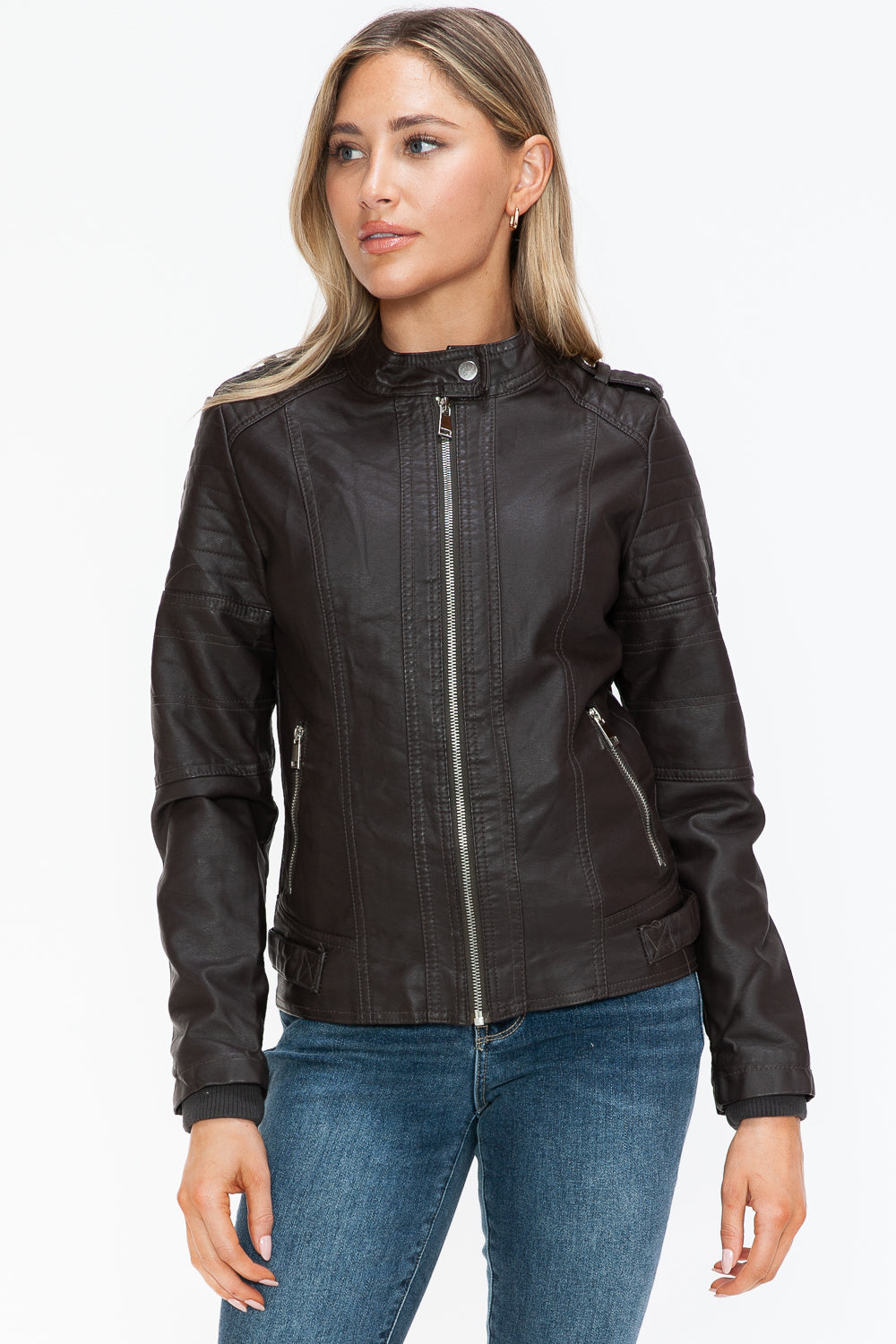 Blue Zone Planet | Snobbish PU Leather Biker Jacket with Side Zip Pockets-TOPS / DRESSES-[Adult]-[Female]-2022 Online Blue Zone Planet