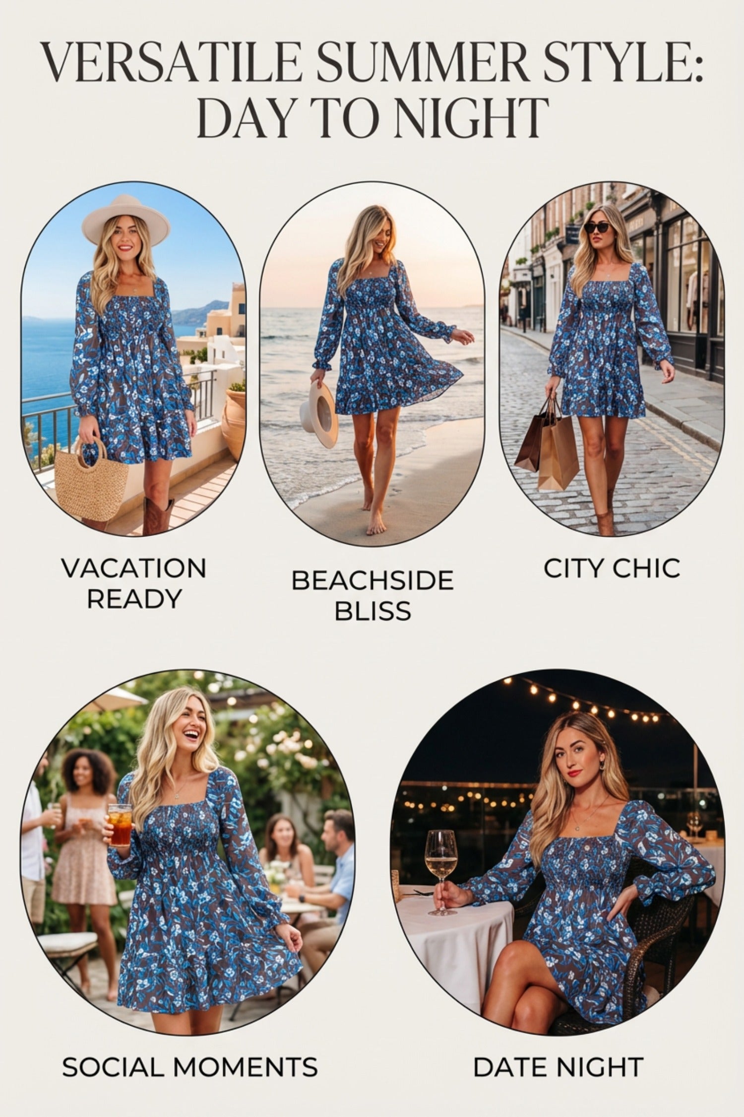 Blue Smocked Bodice High Waist Ruffled Sleeve Floral Dress-TOPS / DRESSES-[Adult]-[Female]-2022 Online Blue Zone Planet