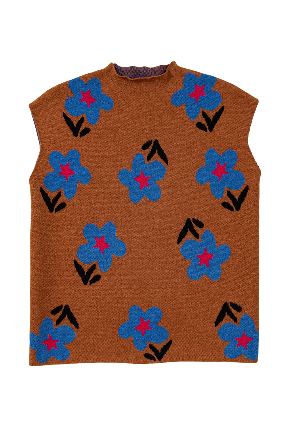 Chestnut Floral High Neck Sweater Vest-TOPS / DRESSES-[Adult]-[Female]-2022 Online Blue Zone Planet