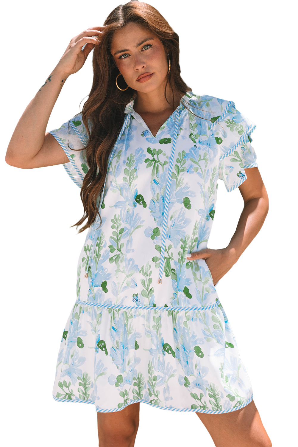 Orange Floral Contrast Edge Layered Short Sleeve Mini Dress-TOPS / DRESSES-[Adult]-[Female]-2022 Online Blue Zone Planet