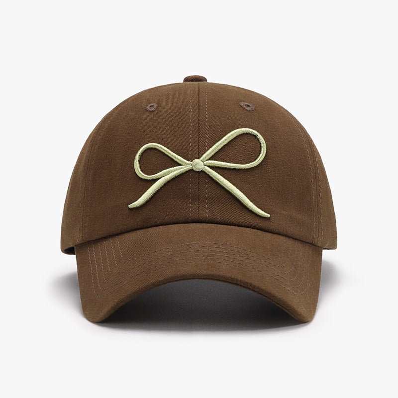 Blue Zone Planet | Bow Embroidered Cotton Baseball Cap-TOPS / DRESSES-[Adult]-[Female]-Coffee Brown-One Size-2022 Online Blue Zone Planet