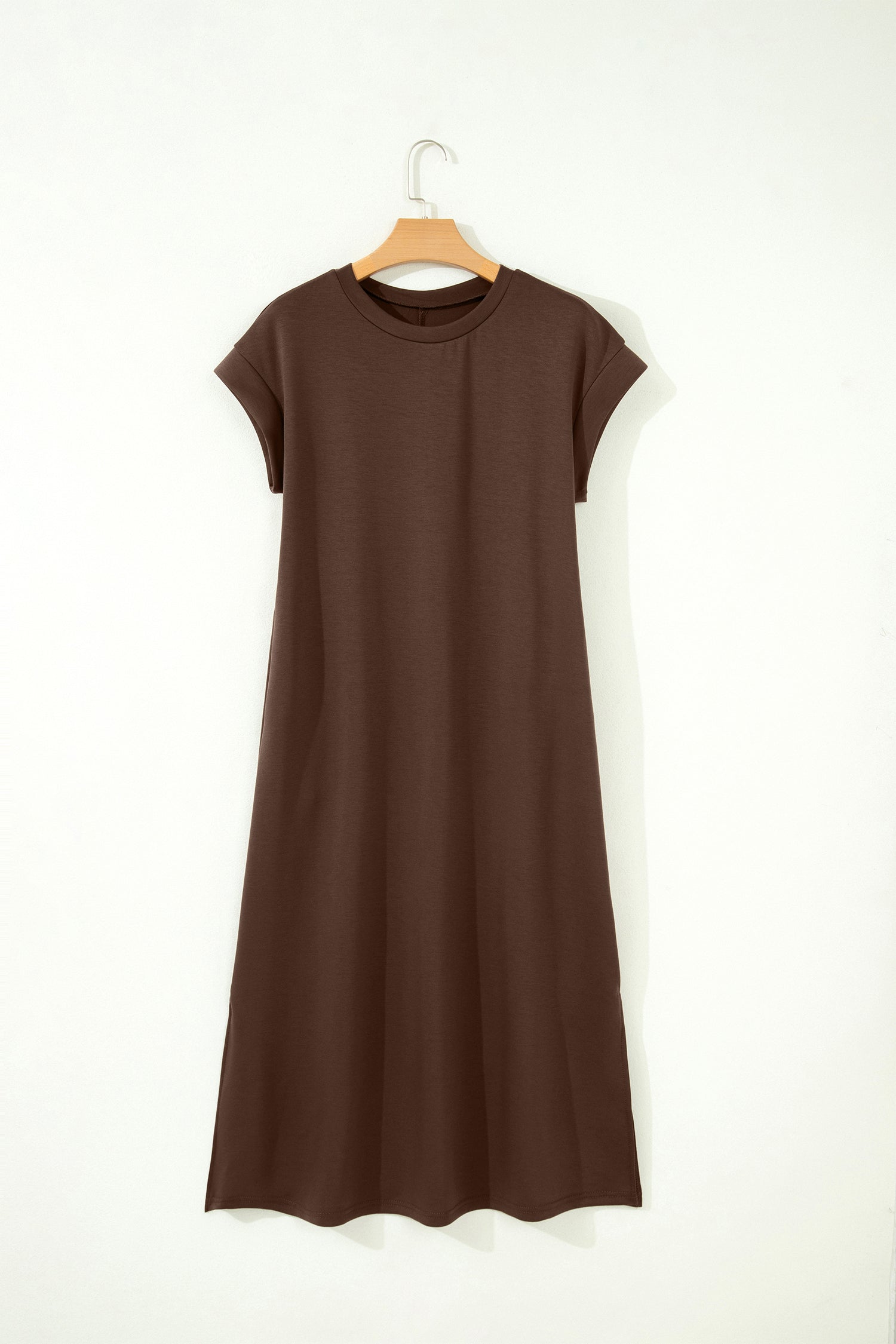 Green Bay Solid Color Long T Shirt Dress with Slits-TOPS / DRESSES-[Adult]-[Female]-2022 Online Blue Zone Planet