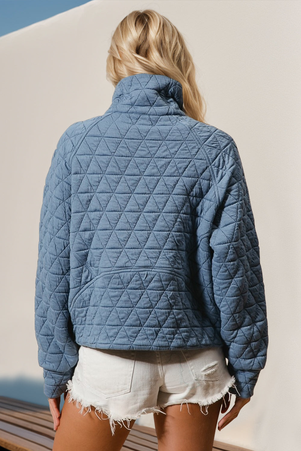 Blue Zone Planet | Double Take Half Zip Long Sleeve Quilted Sweatshirt with Pocket-TOPS / DRESSES-[Adult]-[Female]-2022 Online Blue Zone Planet