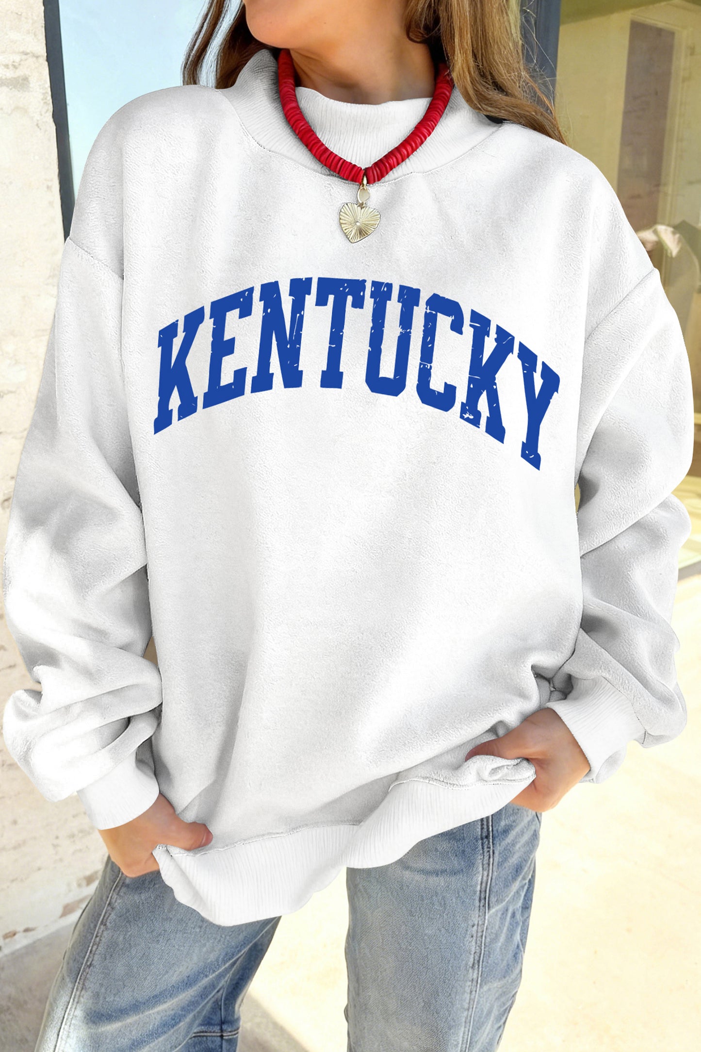 White Kentucky Graphic Mock Neck Reversible Sweatshirt