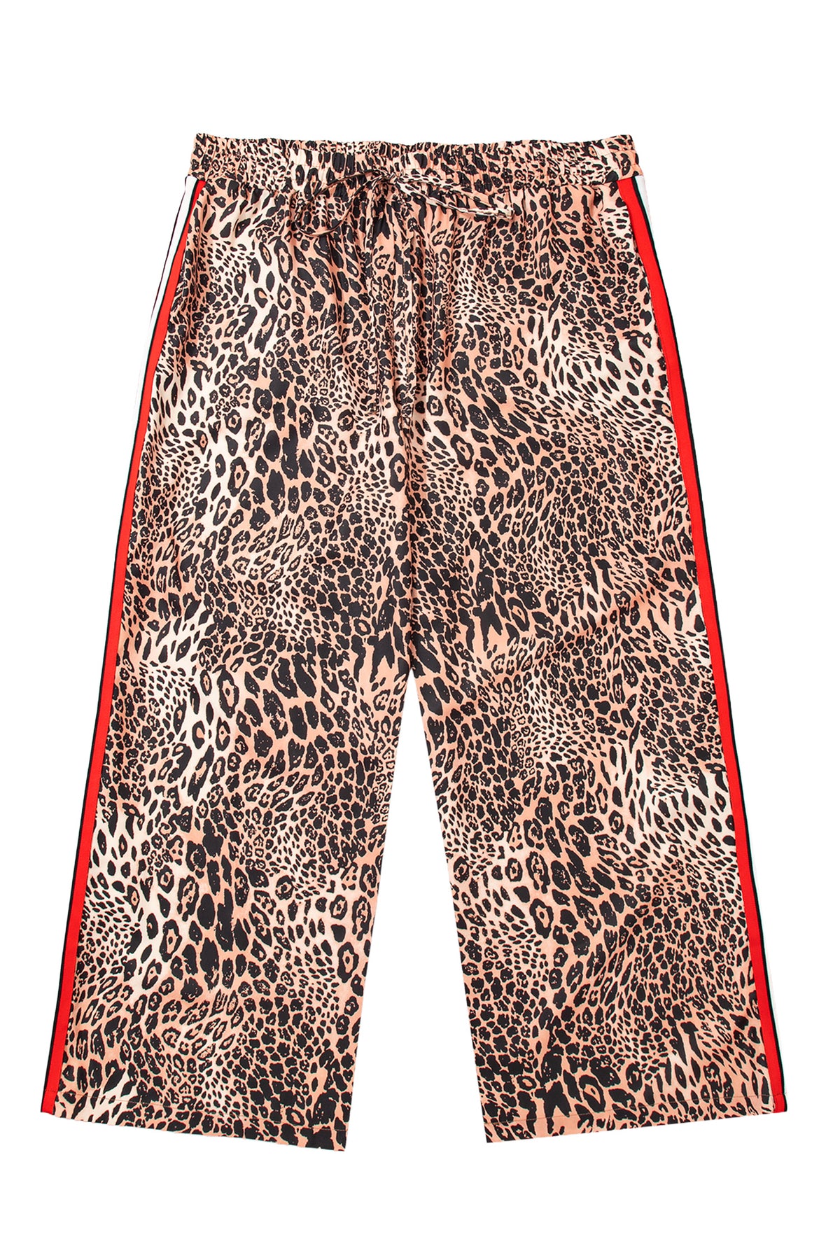 Khaki Leopard Print Colorblock Side Stripes Wide Leg Full Length Plus Size Pants-Plus Size/Plus Size Bottoms-[Adult]-[Female]-2022 Online Blue Zone Planet