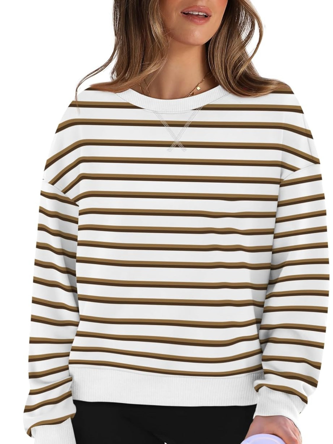 Lovelet Striped Round Neck Long Sleeve Sweatshirt-TOPS / DRESSES-[Adult]-[Female]-2022 Online Blue Zone Planet