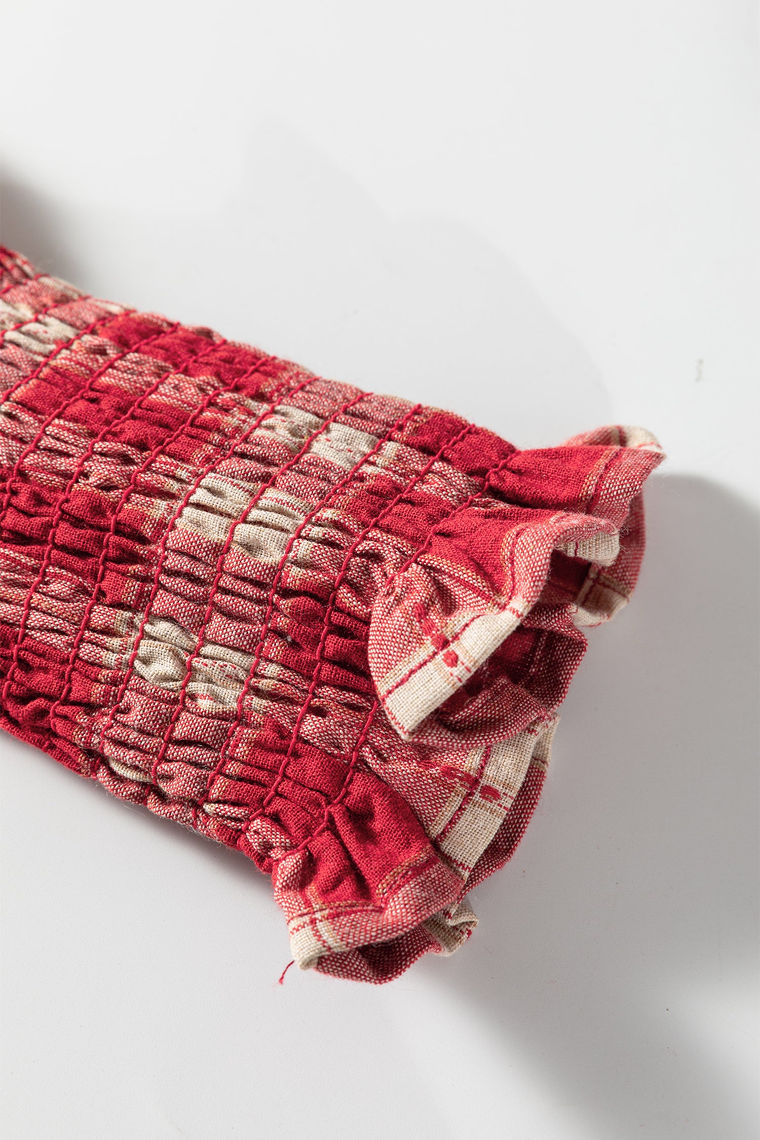 Red Plaid Print Smocked Puff Sleeve Mini Dress-TOPS / DRESSES-[Adult]-[Female]-2022 Online Blue Zone Planet