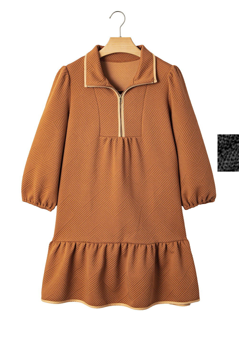 Desert Gold Quarter Zip Collar Bracelet Sleeve Textured Mini Dress-TOPS / DRESSES-[Adult]-[Female]-2022 Online Blue Zone Planet
