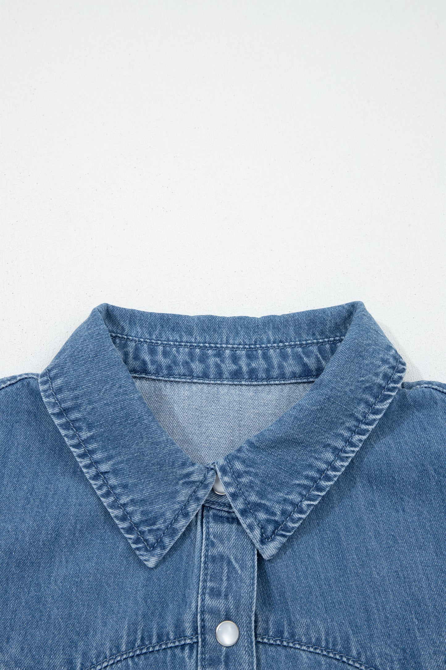 Dusk Blue Ruffled Short Sleeve Denim Shirt-Tops/Blouses & Shirts-[Adult]-[Female]-2022 Online Blue Zone Planet