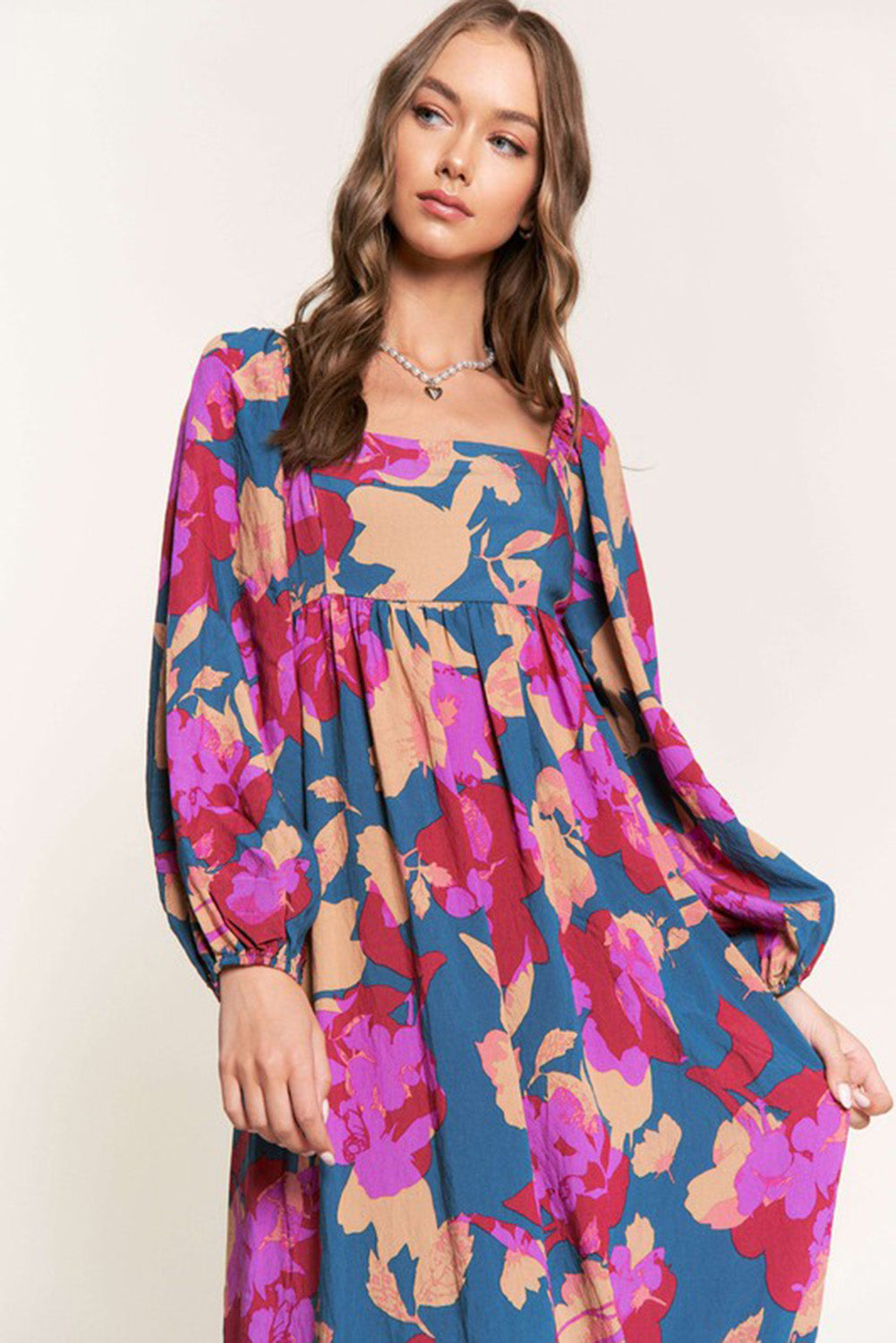 Multicolour Floral Print Square Neck Ruffled High Waist Dress-TOPS / DRESSES-[Adult]-[Female]-2022 Online Blue Zone Planet