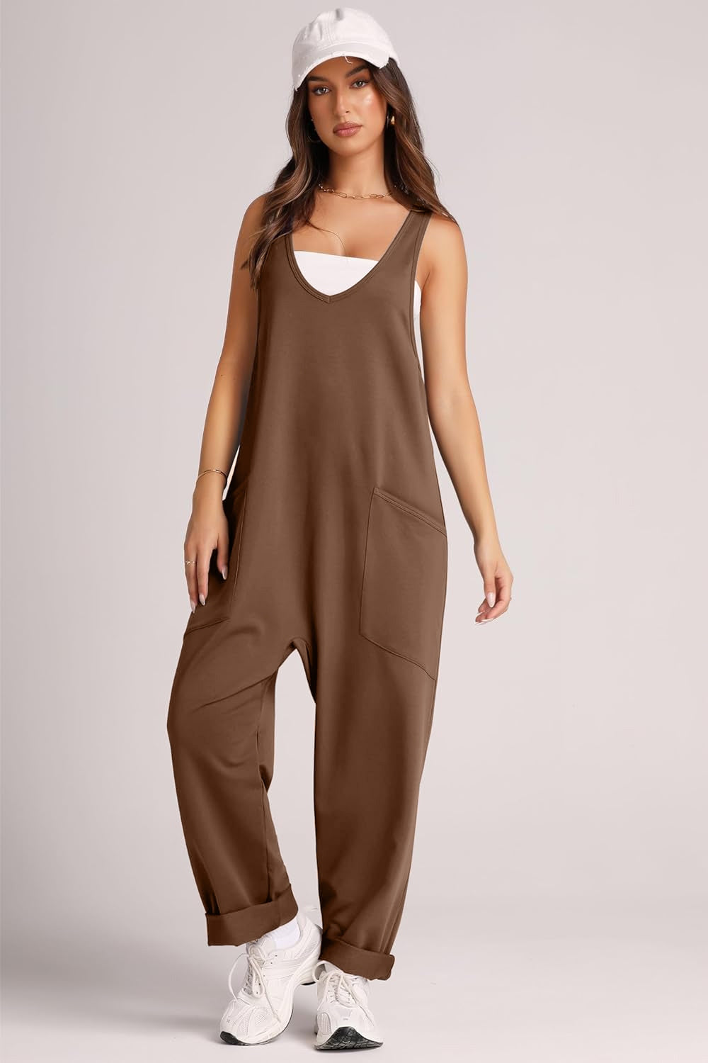 Blue Zone Planet | Wide Strap Jumpsuit with Pockets-TOPS / DRESSES-[Adult]-[Female]-Chocolate-S-2022 Online Blue Zone Planet