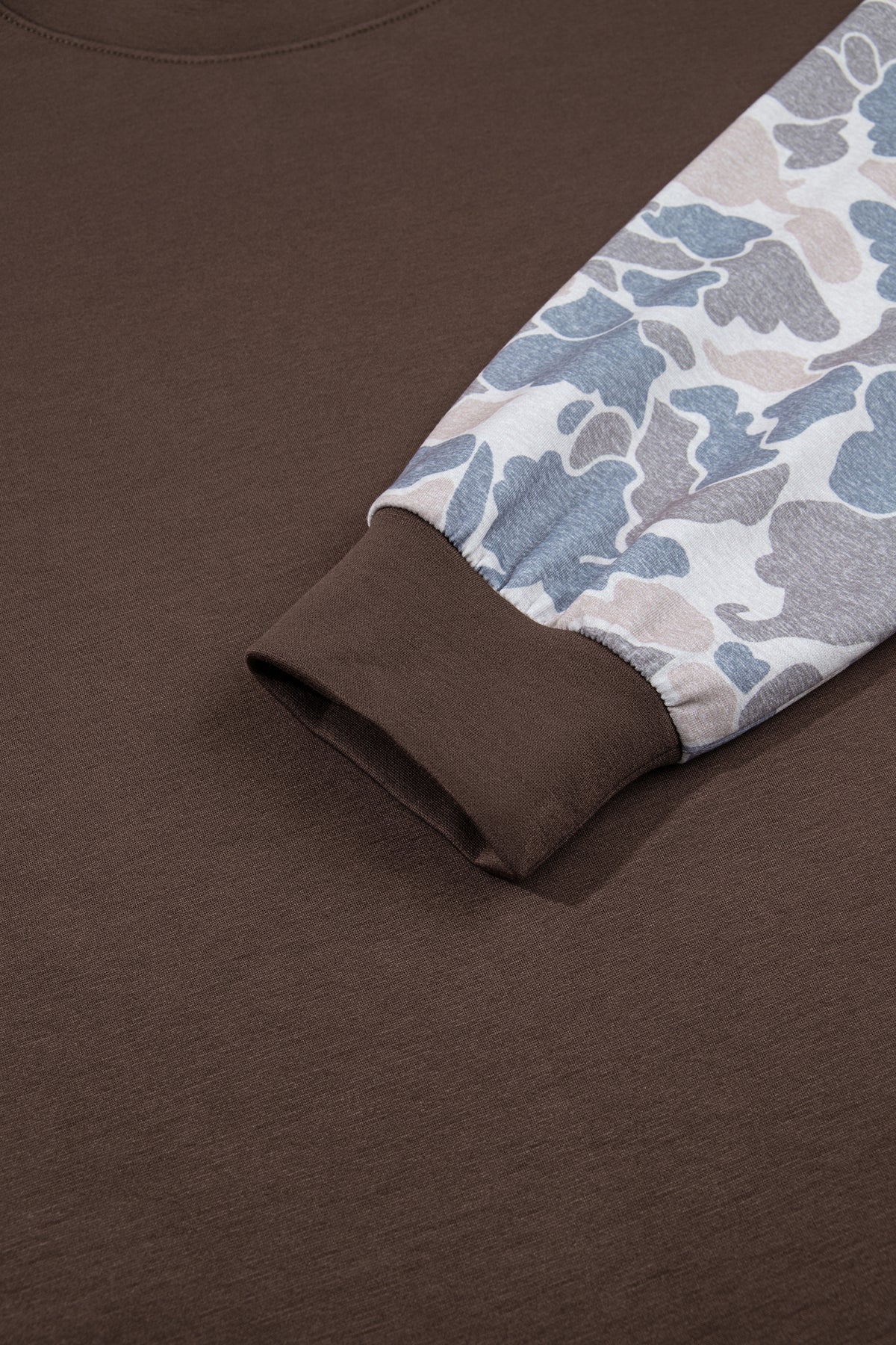 Coffee Camouflage Sleeve Crewneck Baggy Pullover Sweatshirt-Tops/Sweatshirts & Hoodies-[Adult]-[Female]-2022 Online Blue Zone Planet