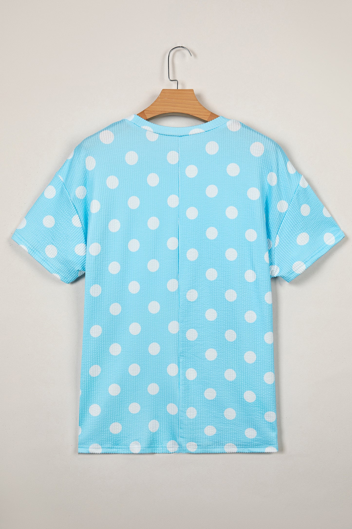 Pink Polka Dot Round Neck Drop Shoulder Patch Pocket Jacquard Texture Top-Tops/Tops & Tees-[Adult]-[Female]-2022 Online Blue Zone Planet