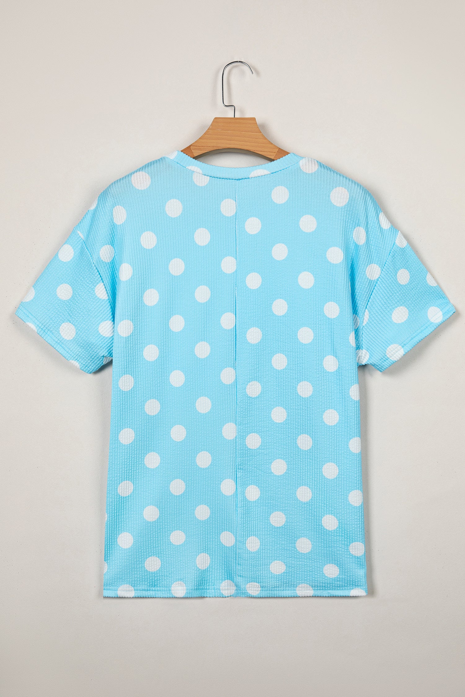 Pink Polka Dot Round Neck Drop Shoulder Patch Pocket Jacquard Texture Top-Tops/Tops & Tees-[Adult]-[Female]-2022 Online Blue Zone Planet