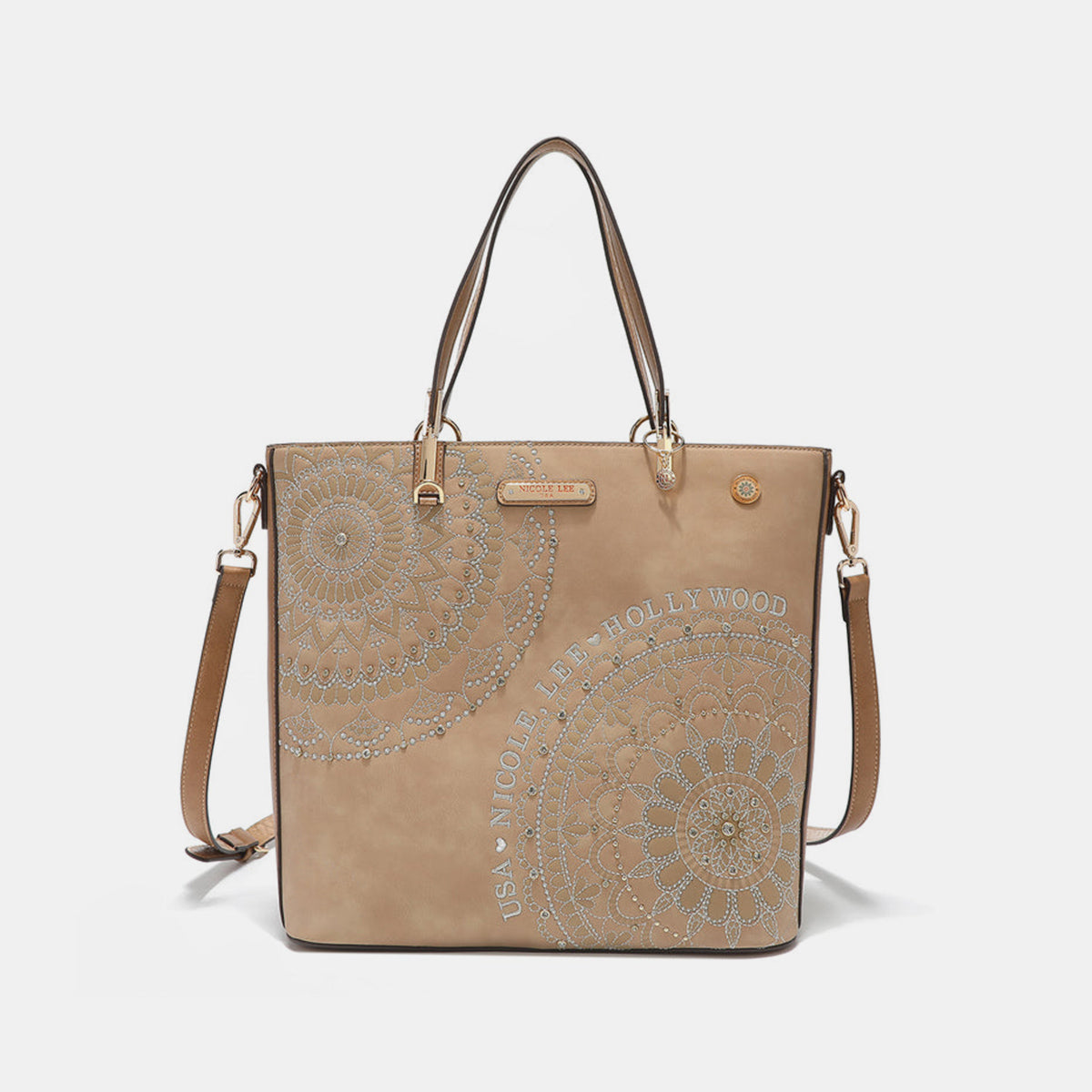 Blue Zone Planet | Nicole Lee USA Metallic Stitching Embroidery Inlaid Rhinestone Tote Bag-TOPS / DRESSES-[Adult]-[Female]-2022 Online Blue Zone Planet