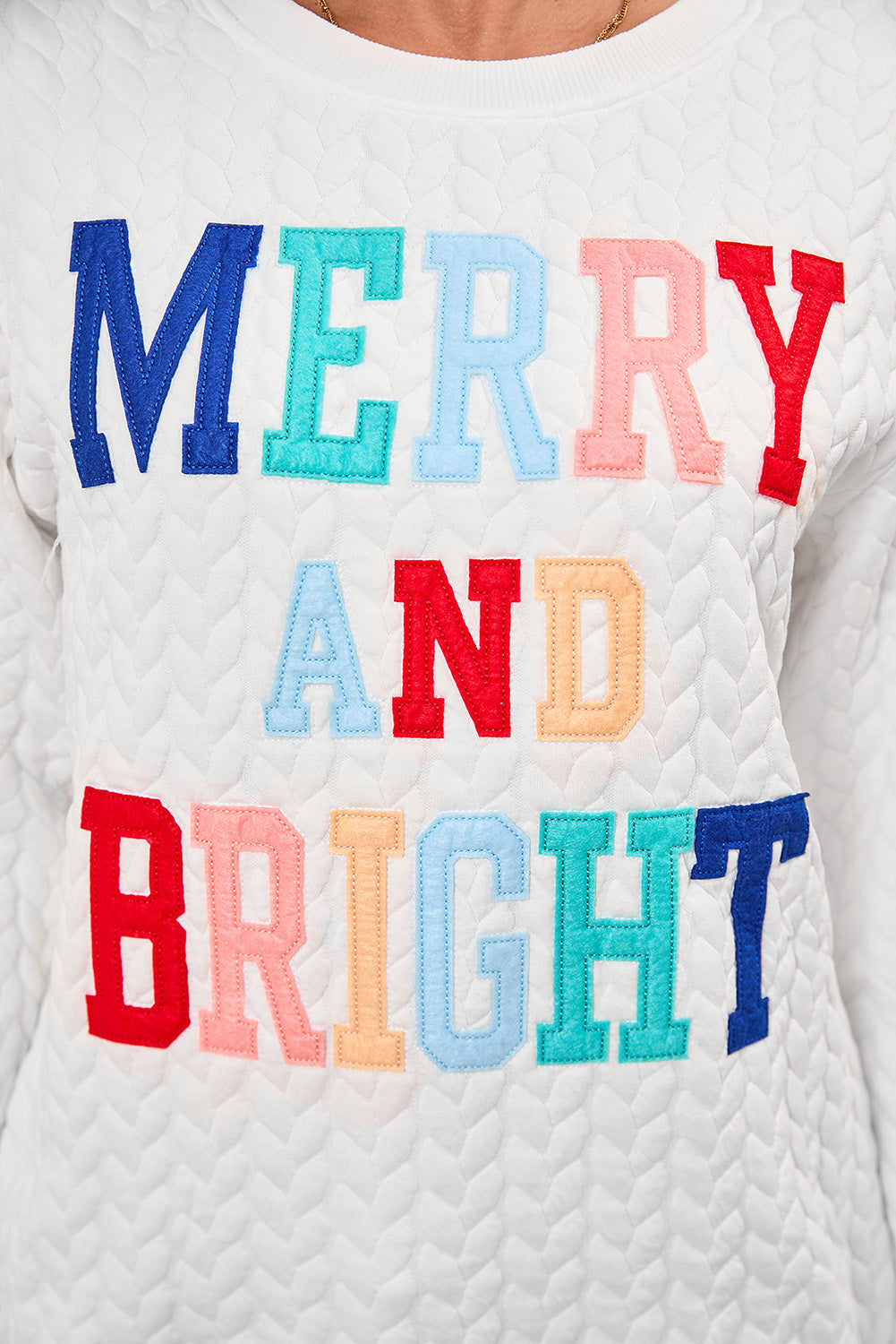 White Merry and Bright Quilted Sweatshirt-Sweatshirts & Hoodies-[Adult]-[Female]-2022 Online Blue Zone Planet