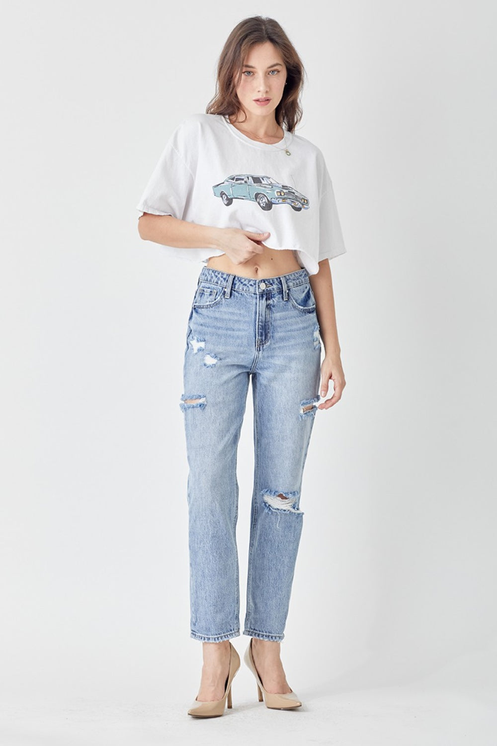 Blue Zone Planet | RISEN Distressed Slim Cropped Jeans-BOTTOMS SIZES SMALL MEDIUM LARGE-[Adult]-[Female]-2022 Online Blue Zone Planet