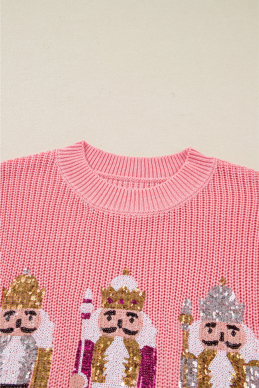 Gossamer Pink Nutcracker Cutie Sequin Graphic Short Sleeve Sweater-Sweaters & Cardigans/Short Sleeve Sweaters-[Adult]-[Female]-2022 Online Blue Zone Planet