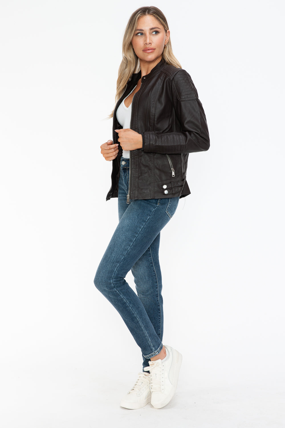 Blue Zone Planet | Snobbish Faux Leather Biker Jacket with Side Zip Pockets-TOPS / DRESSES-[Adult]-[Female]-2022 Online Blue Zone Planet