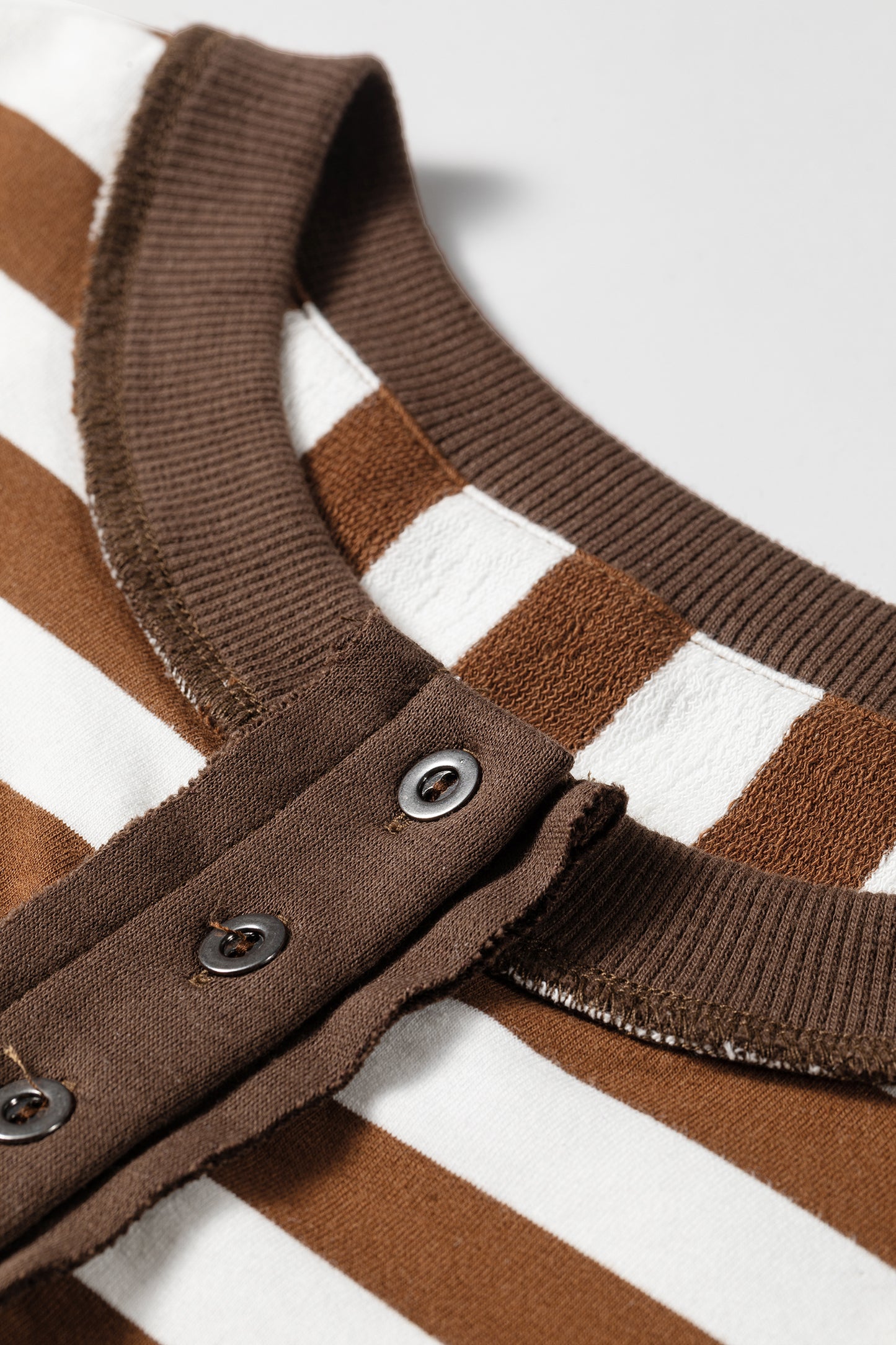 Brown Stripe Exposed Seam Color Block Patchwork Button Placket Sweatshirt-Tops/Sweatshirts & Hoodies-[Adult]-[Female]-2022 Online Blue Zone Planet
