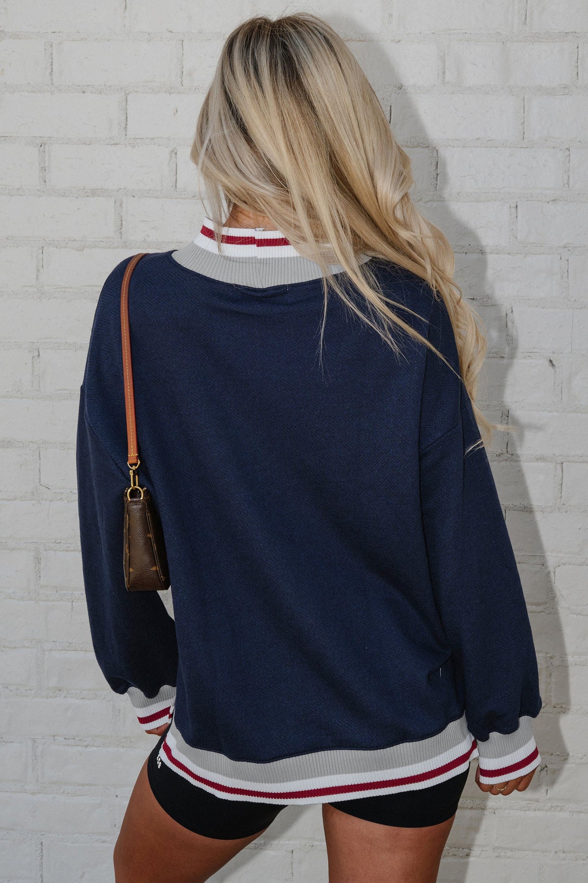 Gray Ribbed Stand Neck Long Sleeve Loose Fit Sweatshirt
