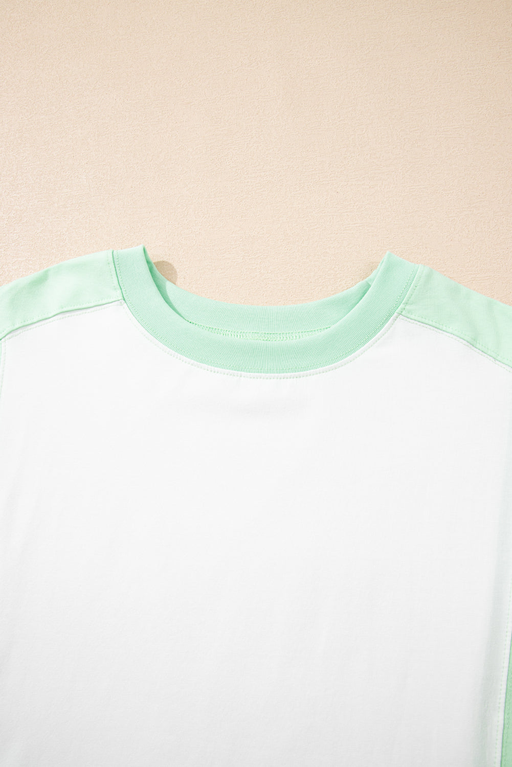 Light Green Color Block Exposed Seam Crew Neck T Shirt-Tops/Tops & Tees-[Adult]-[Female]-2022 Online Blue Zone Planet