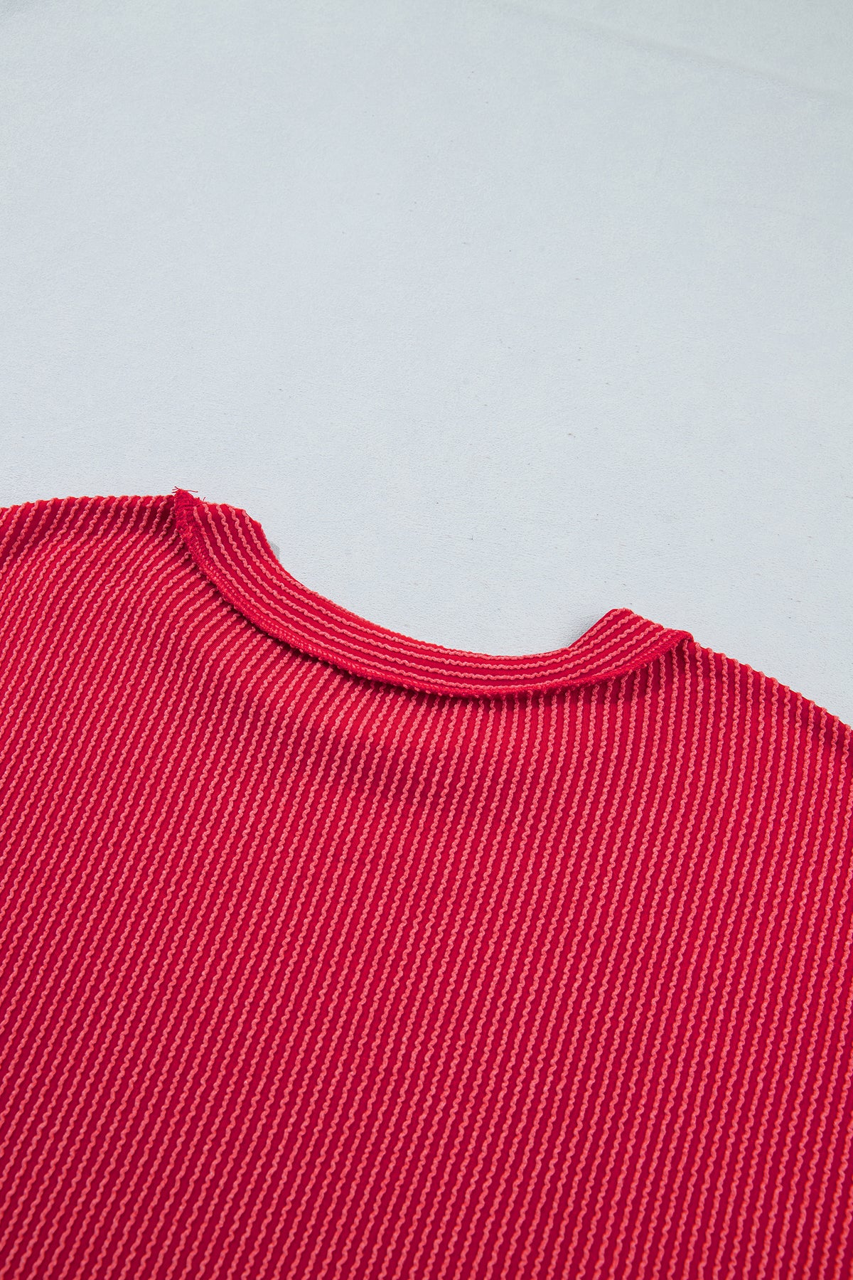 Fiery Red Patchwork Plaid Colorblock Twist Rib Round Neck Long Sleeve Top-Tops/Long Sleeve Tops-[Adult]-[Female]-2022 Online Blue Zone Planet