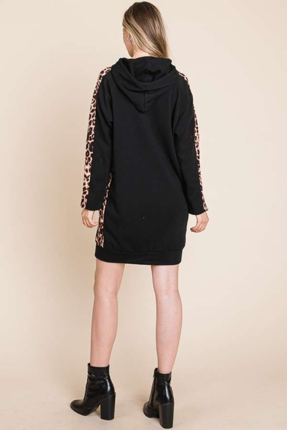 Blue Zone Planet |  Culture Code Drawstring Leopard Long Sleeve Hooded Dress BLUE ZONE PLANET